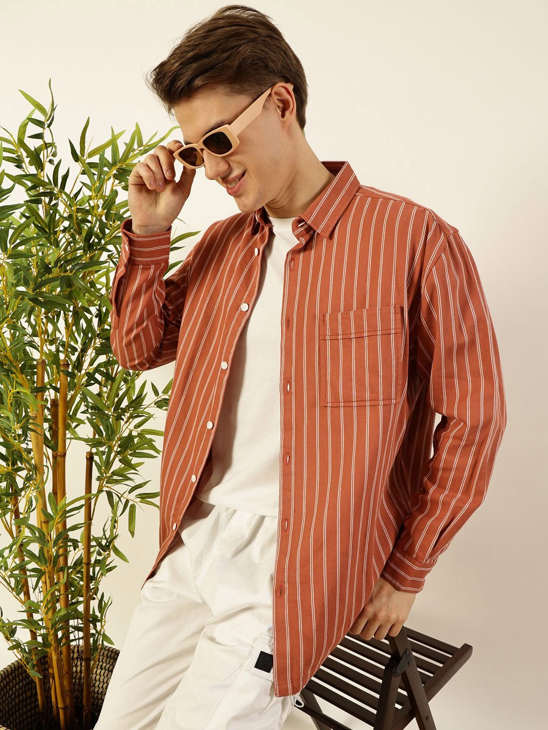 

Mast & Harbour Men Premium Opaque Casual Shacket, Coral