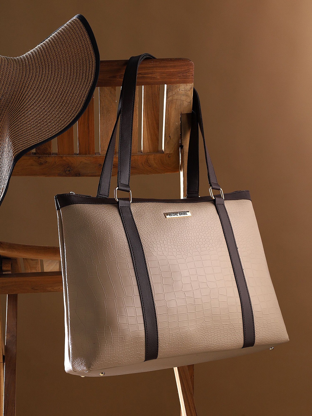 

LEGAL BRIBE PU Oversized Structured Tote Bag, Beige