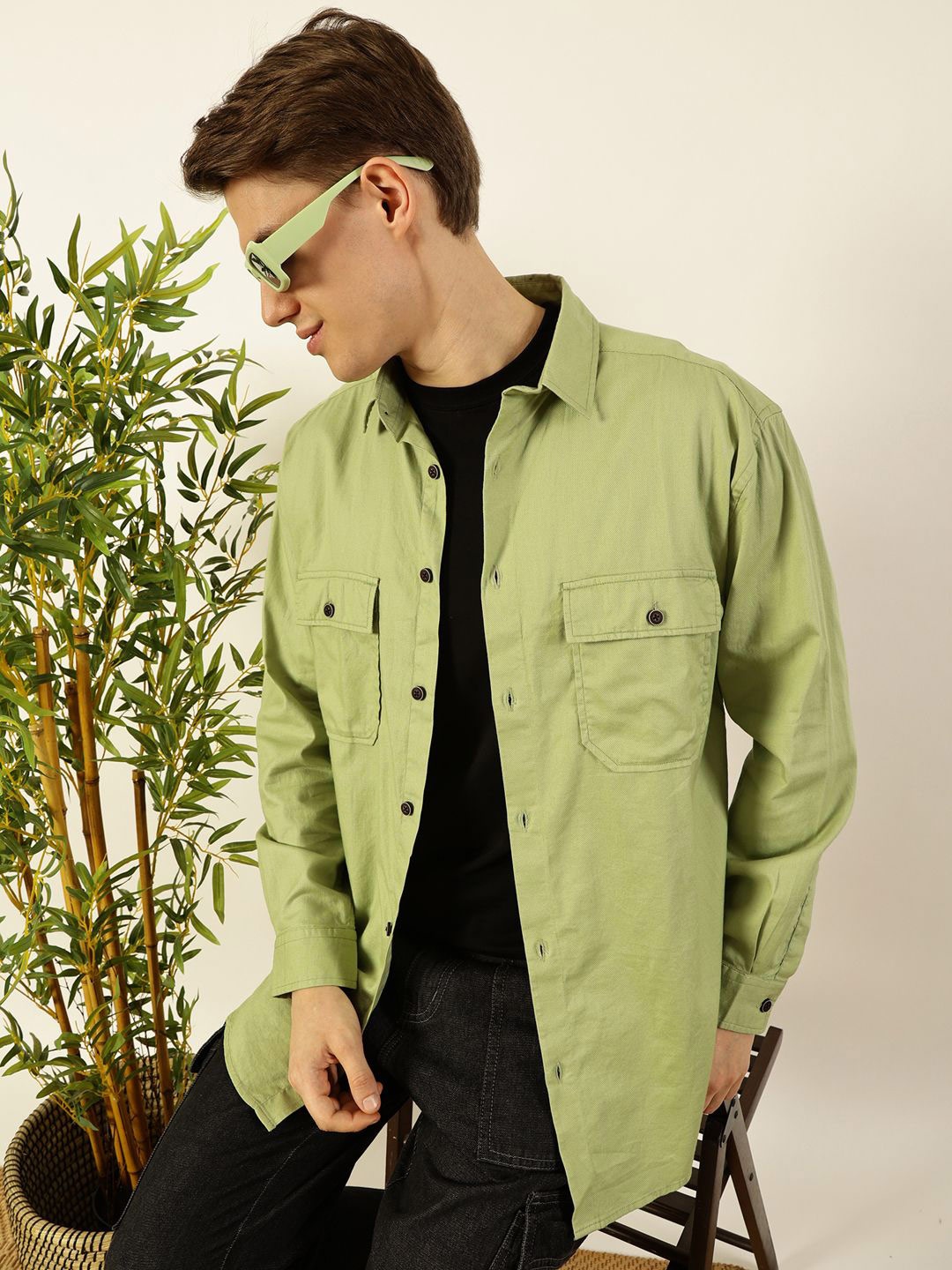 

Mast & Harbour Men Premium Opaque Casual Shacket, Green