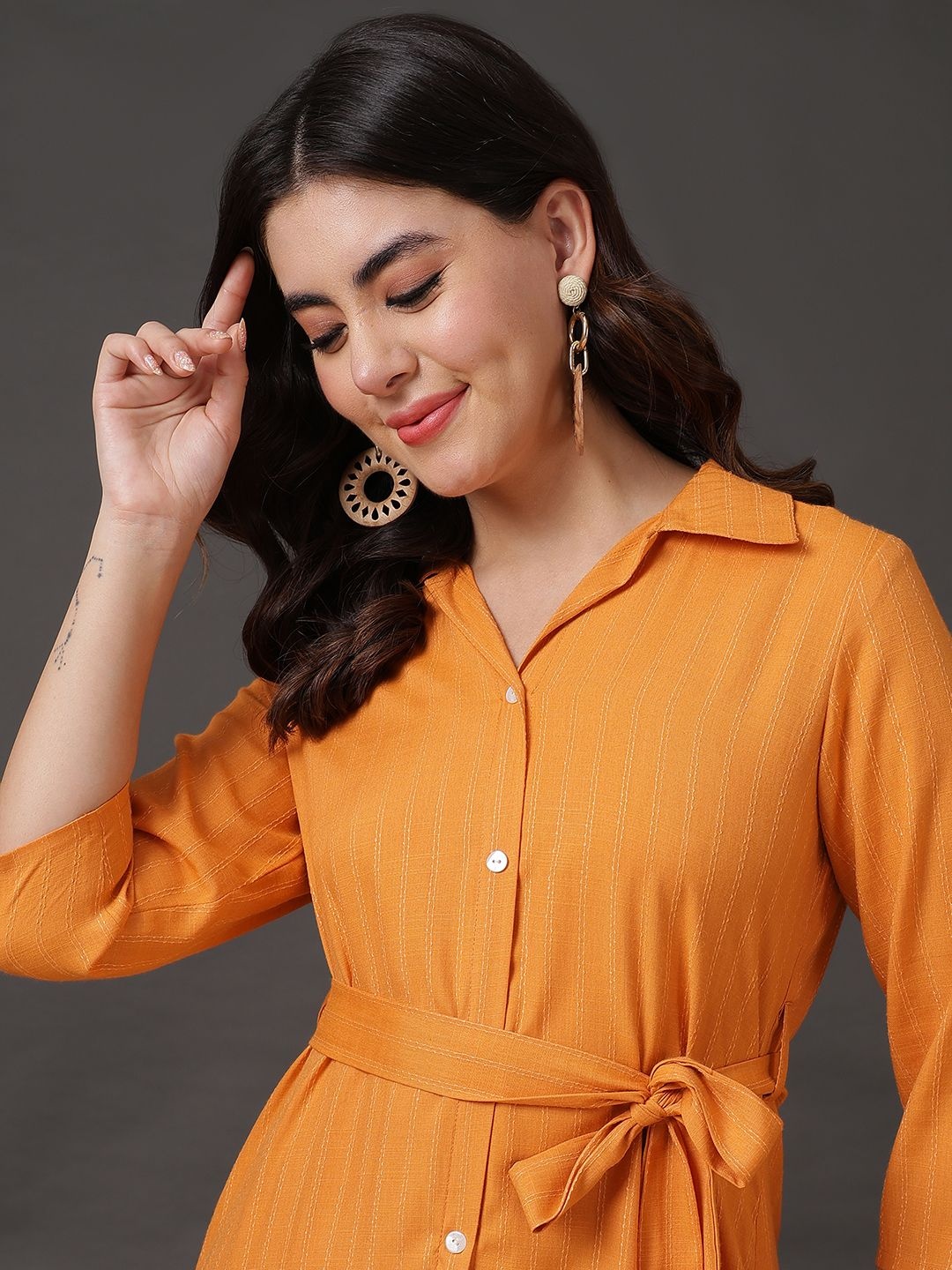 

Anouk Women Curved Shirt Dress, Mustard