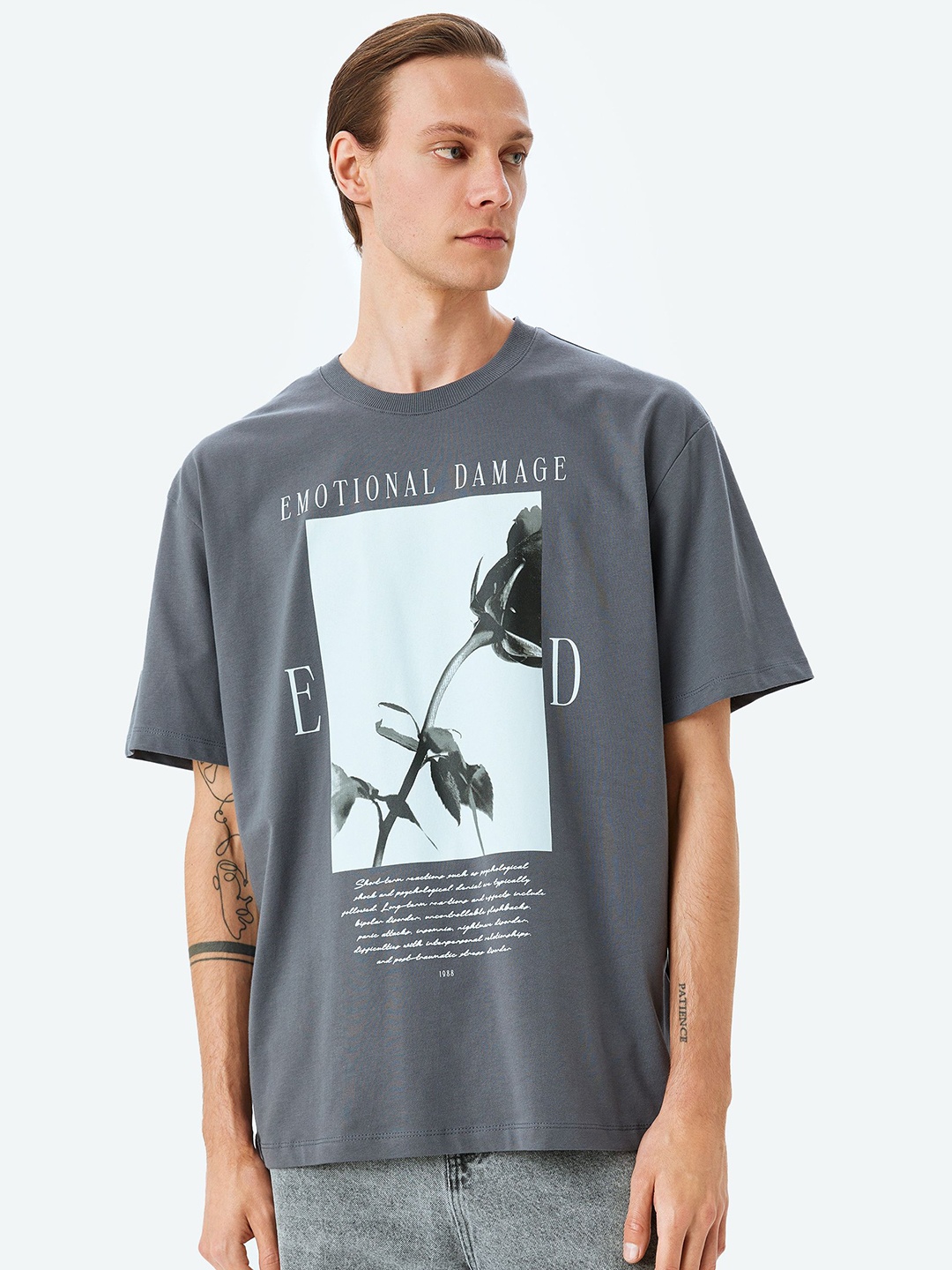 

Koton Men Graphic Printed Round Neck Cotton T-shirt, Grey