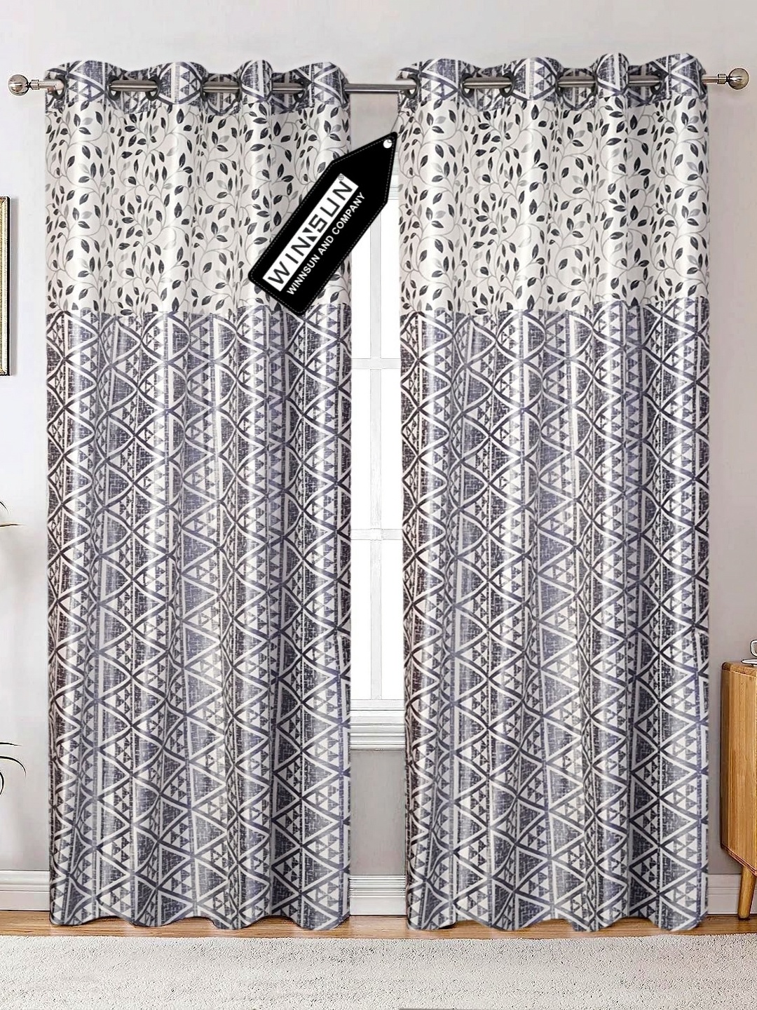 

Winnsun Grey & White Set of 2 Floral Room Darkening Door Curtain