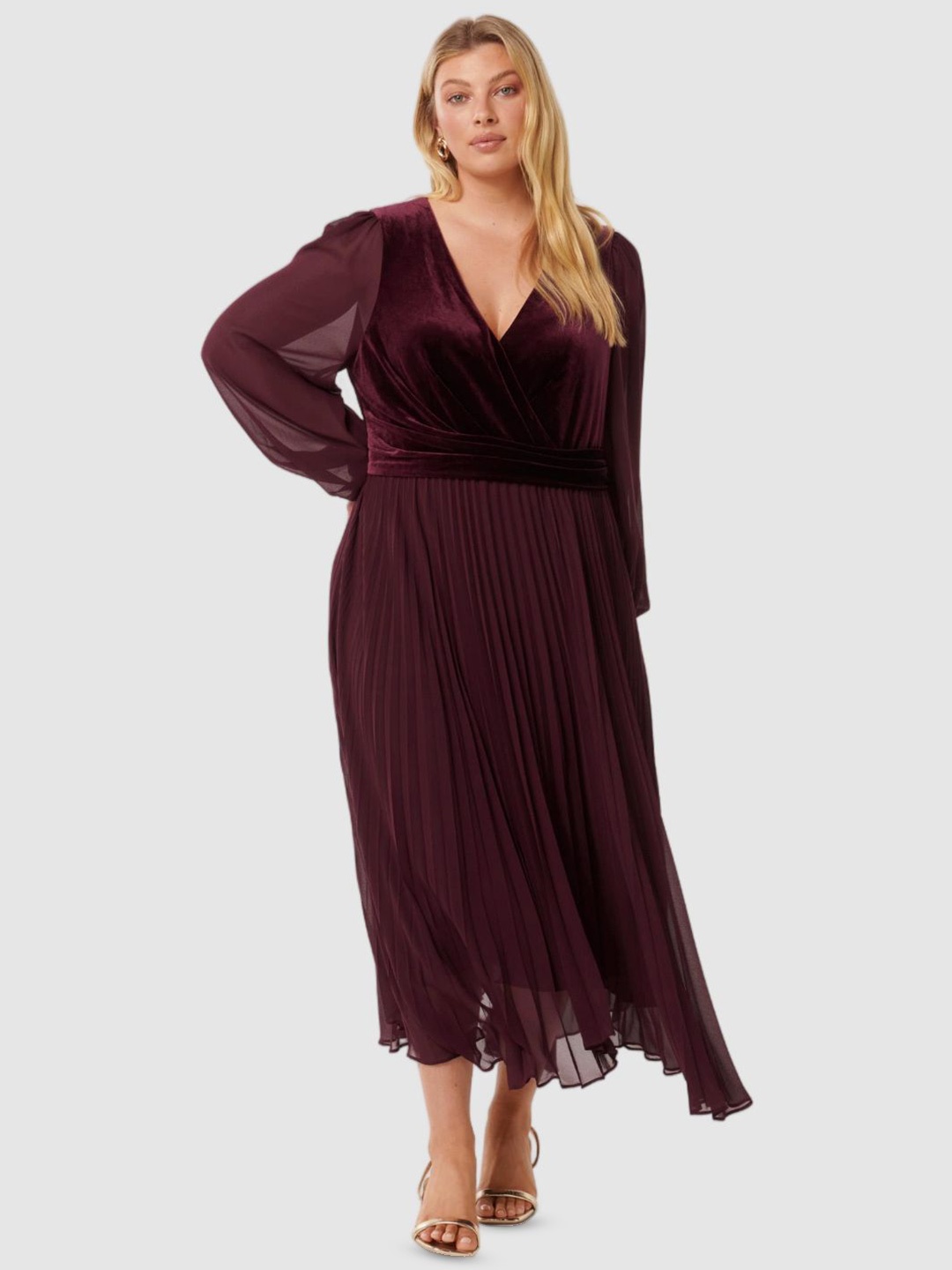 

Forever New Women Bishop Sleeves Wrap Midi Dress, Maroon