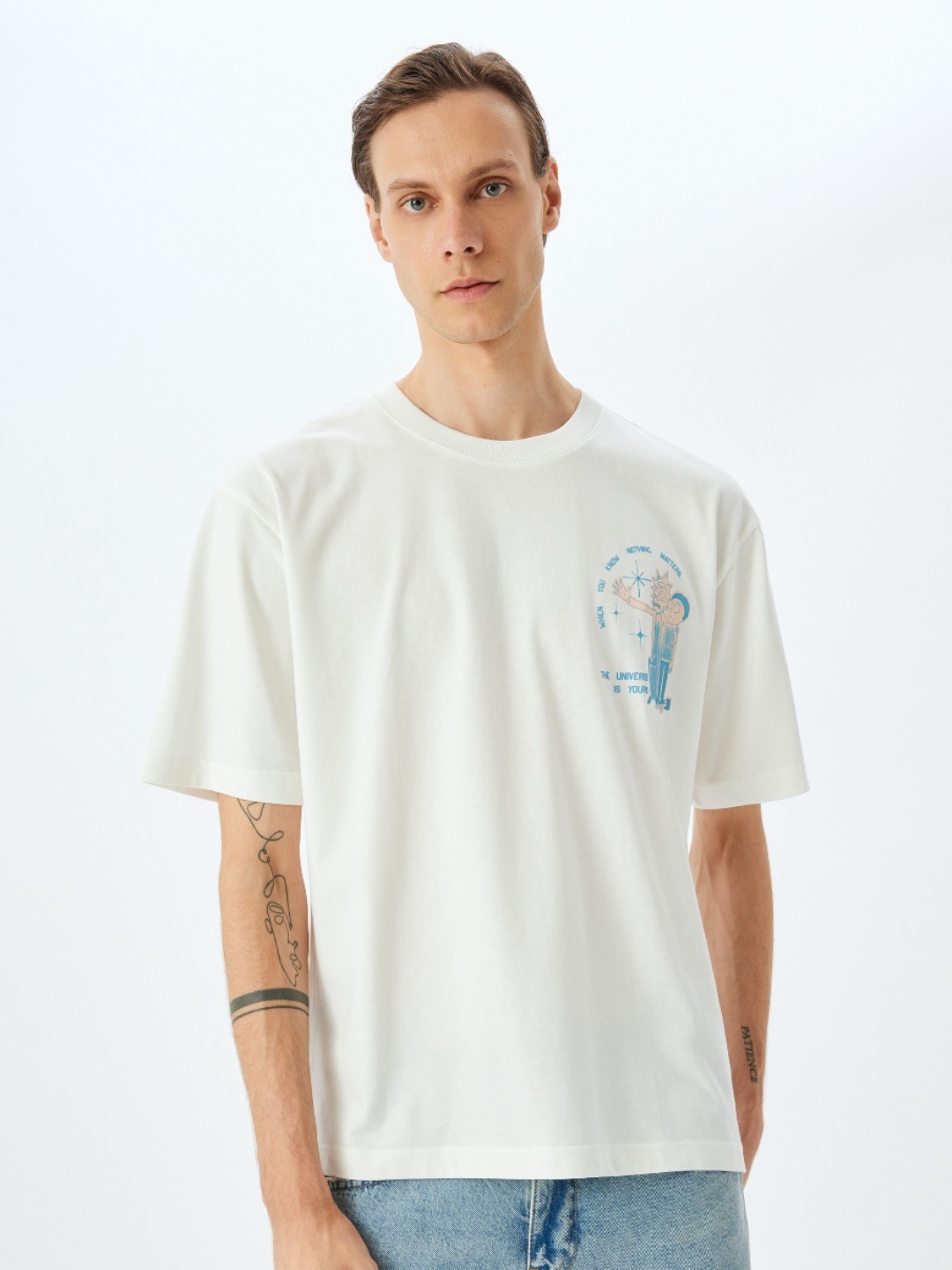 

Koton Men Graphic Printed Round Neck Cotton Oversized T-shirt, White