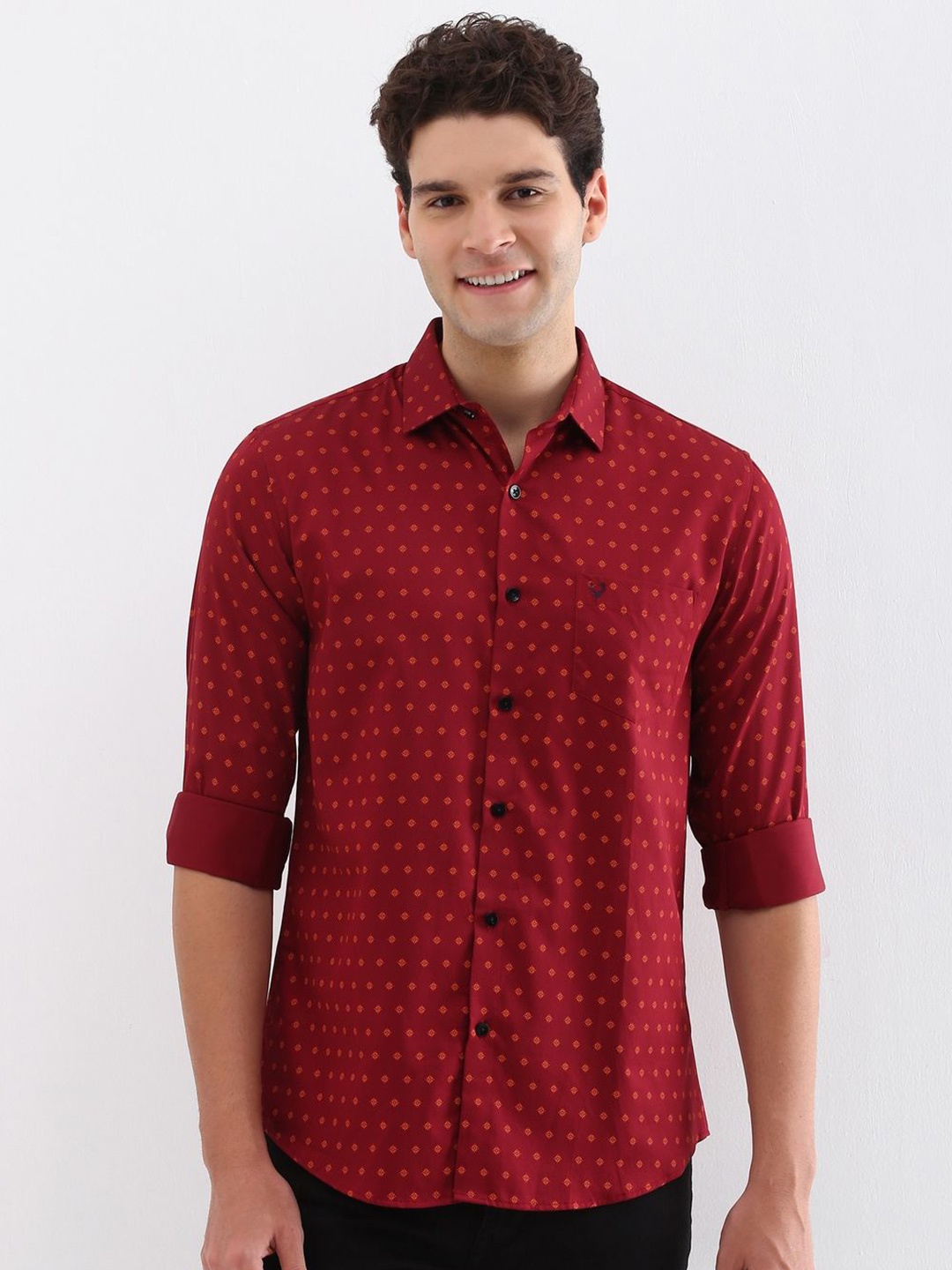 

Allen Solly Men Spread Collar Floral Printed Cotton Casual Shirt, Red