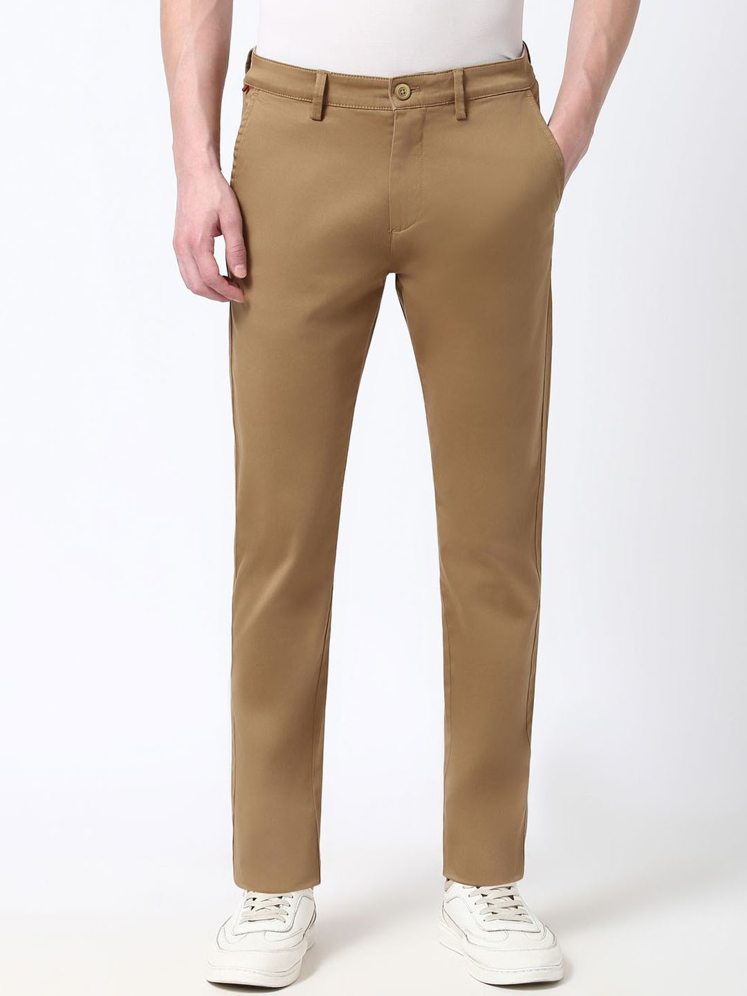 

Peter England Casuals Men Cotton Slim Fit Trousers, Brown