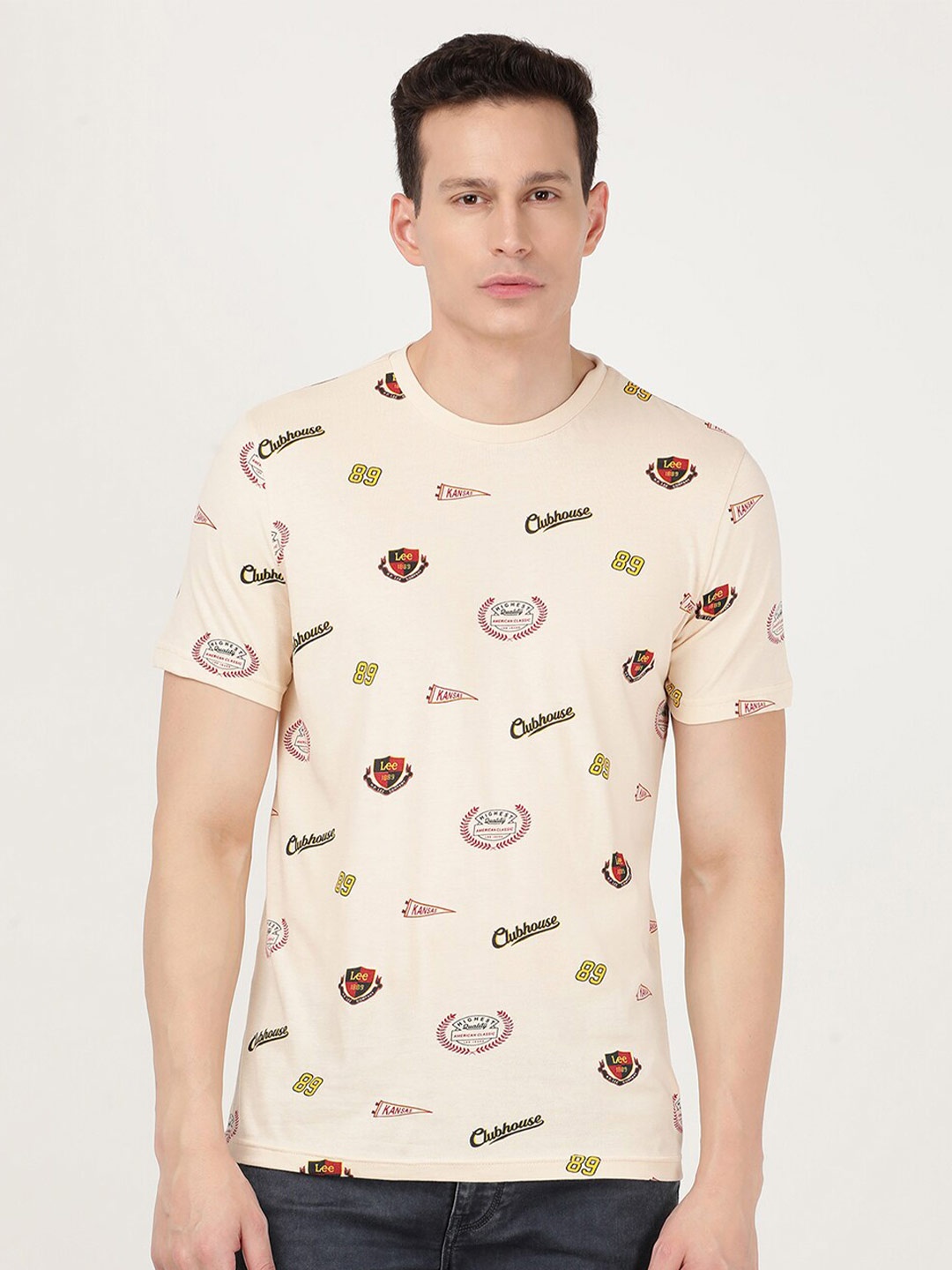 

Lee Men Typography Printed Cotton T-shirt, Cream