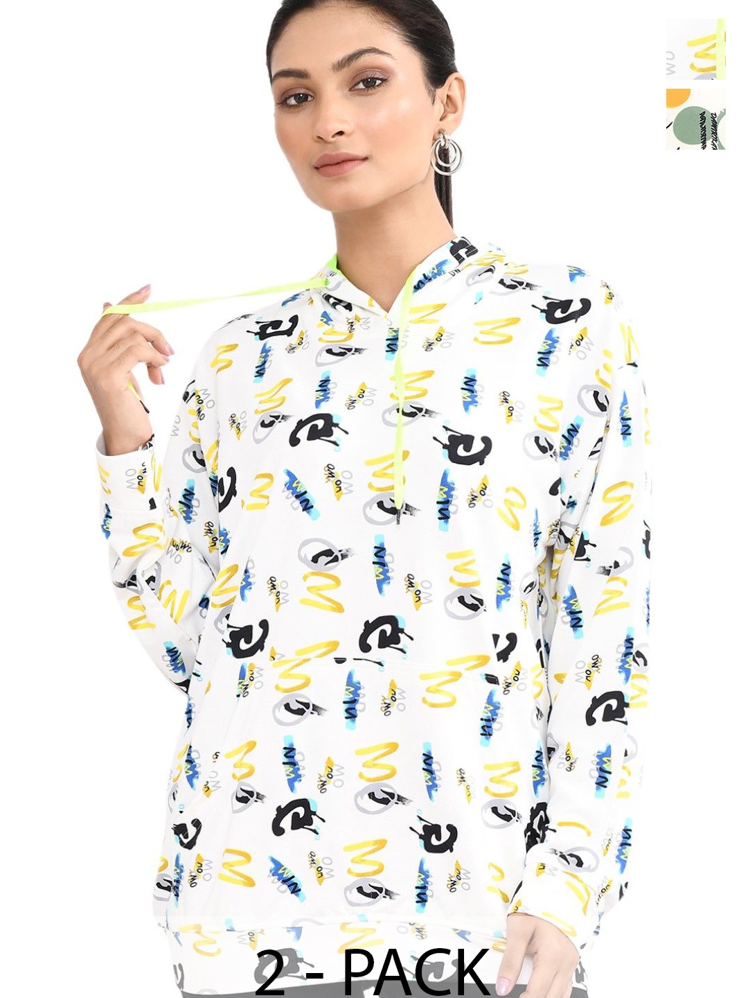 

RAPL Women Pack Of 2 Printed Hooded Sweatshirt, Cream