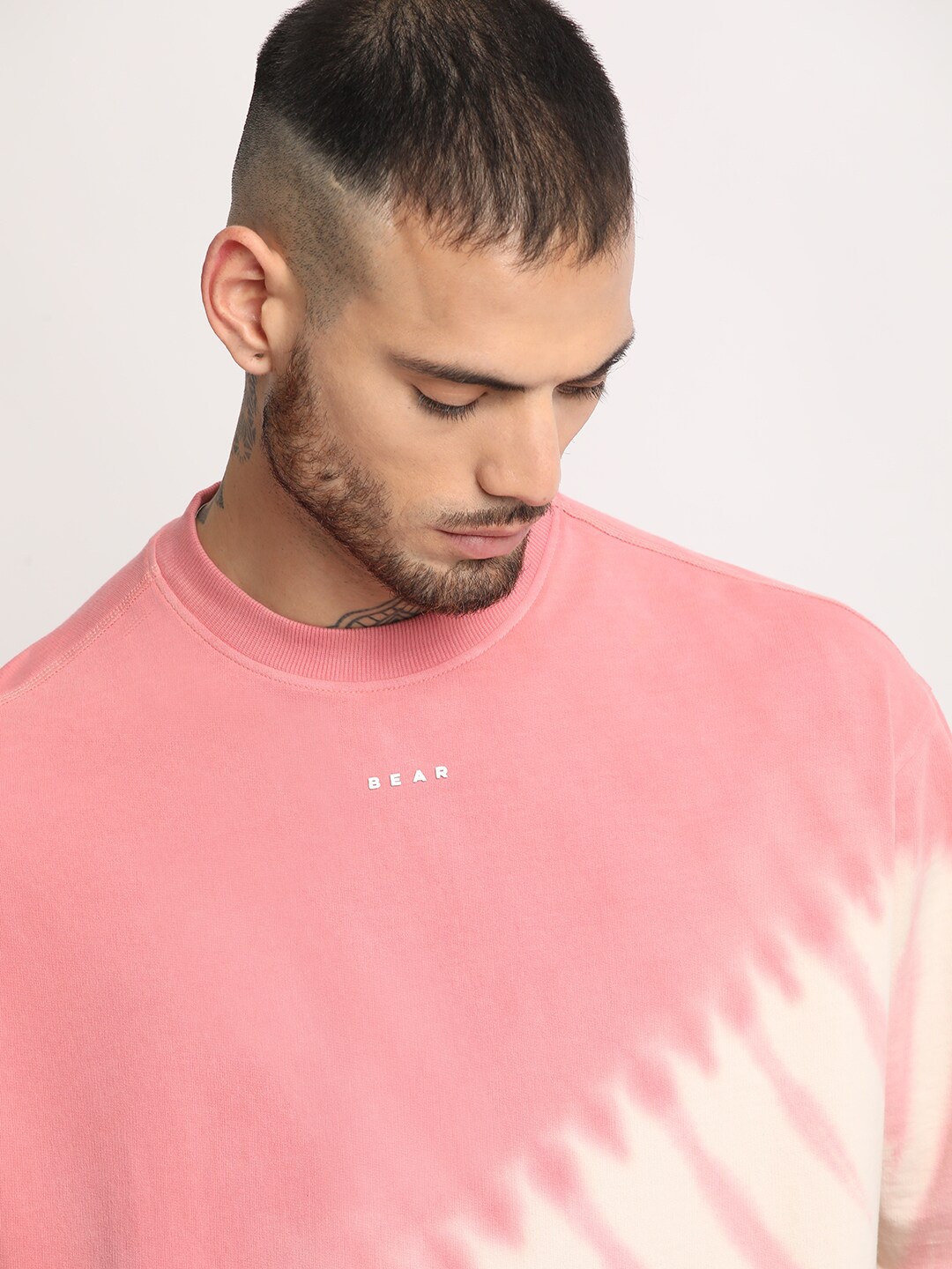 

THE BEAR HOUSE Oversized Tie and Dye Drop-Shoulder Sleeves Cotton T-shirt, Pink