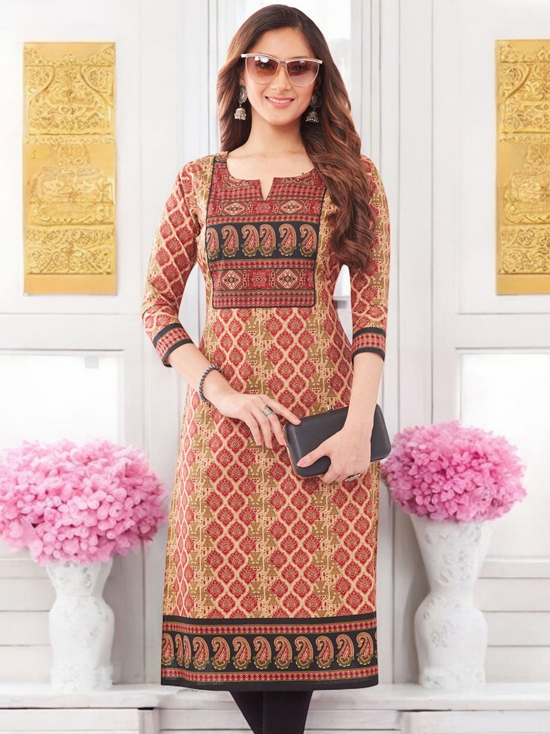 

Jevi Prints Women Ethnic Motifs Printed Kurta, Beige