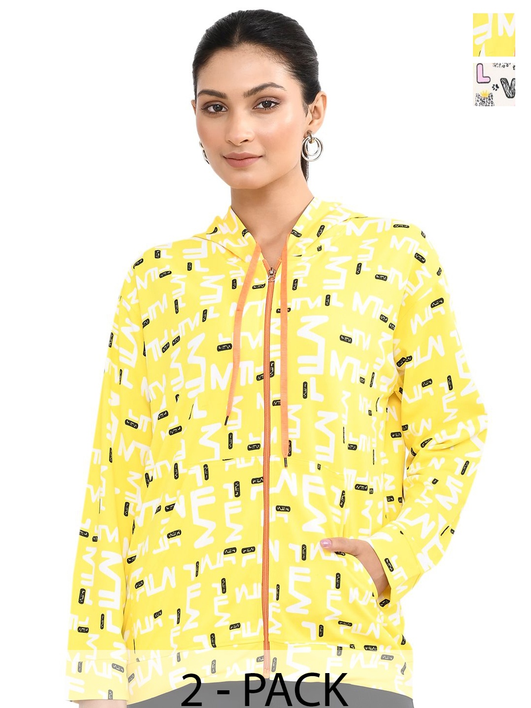 

RAPL Women Pack Of 2 Printed Hooded Sweatshirt, Yellow