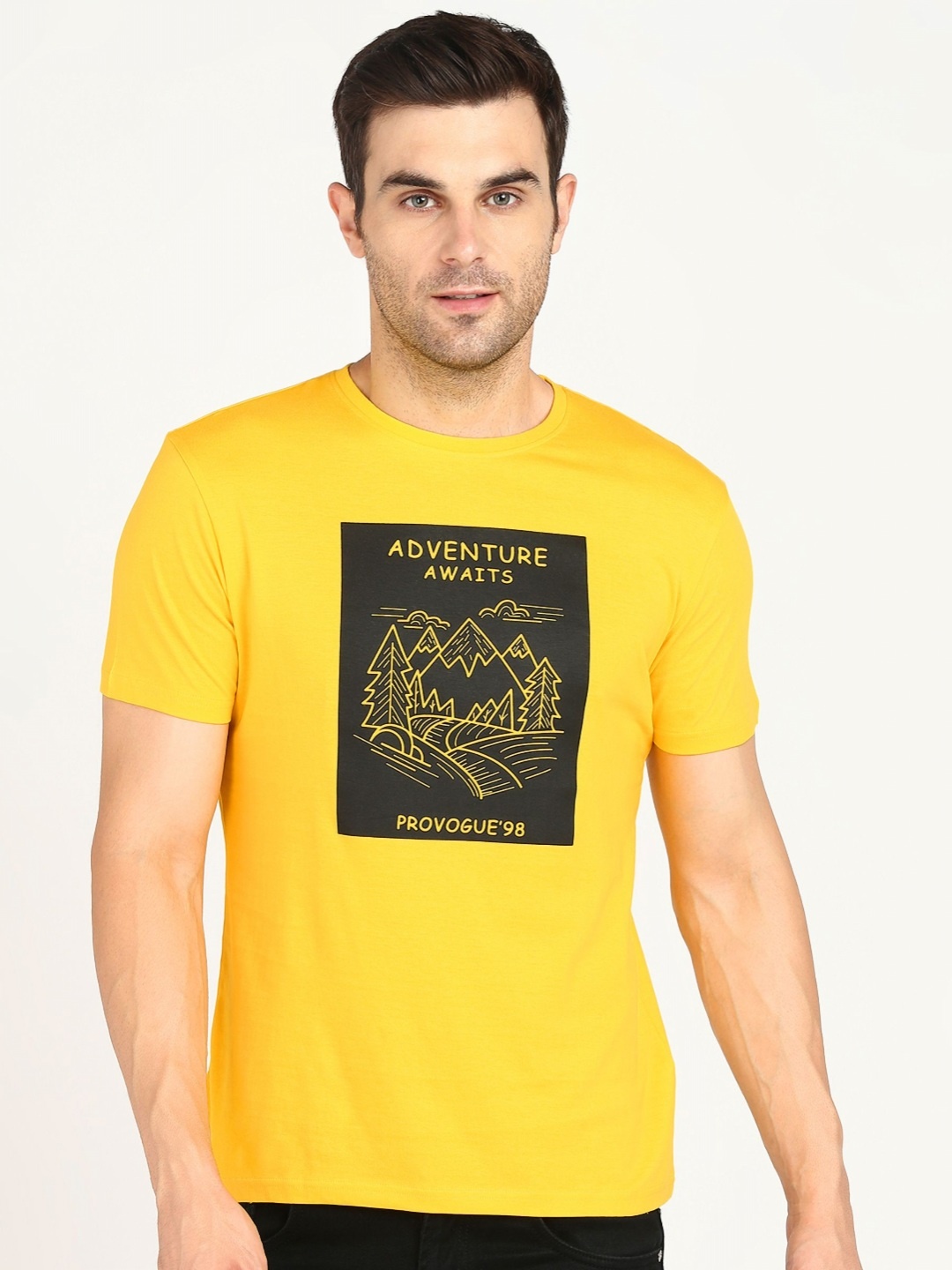 

Provogue Men Typography Printed Applique T-shirt, Yellow
