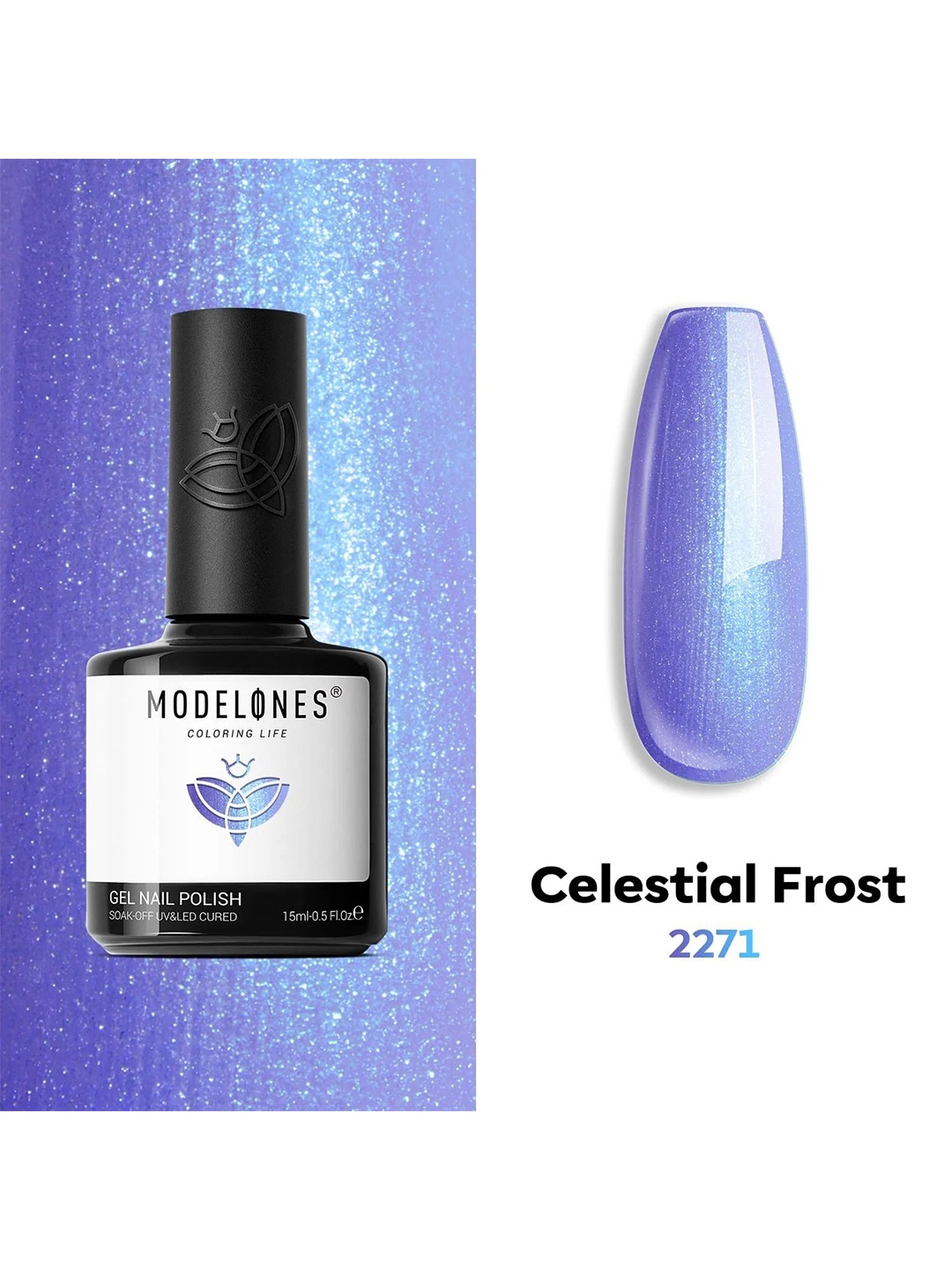 

Modelones Soak Off UV & LED Long Lasting Gel Nail Polish - 15 ml- Celestial Frost 2271, Blue