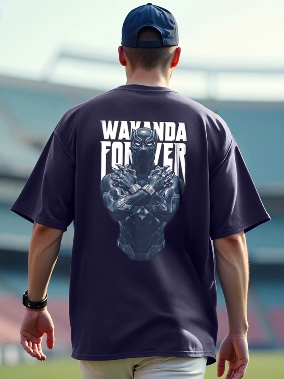 

Bewakoof Men Blue Printed Drop-Shoulder Sleeves Oversized Cotton T-shirt