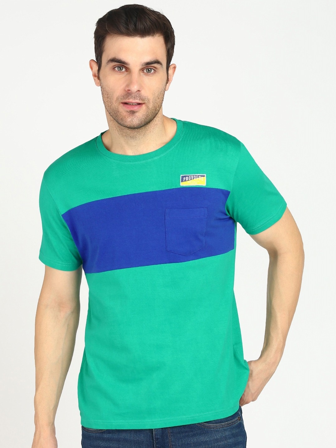 

Provogue Men Colourblocked Pockets T-shirt, Green