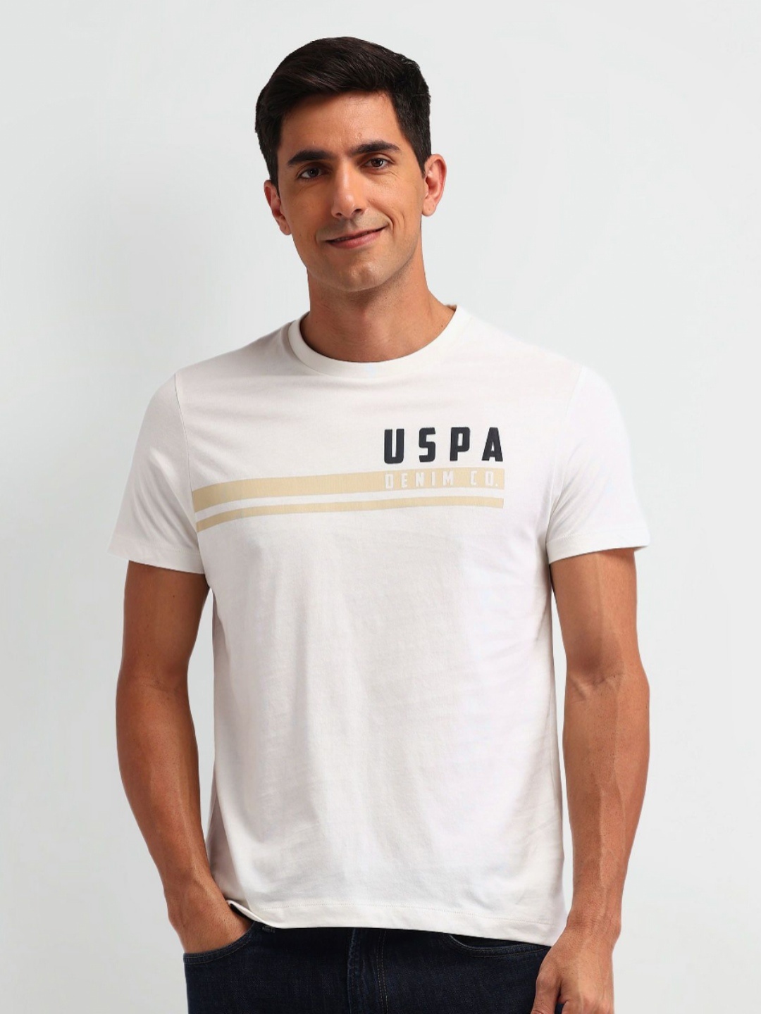 

U.S. Polo Assn. Denim Co. Men Typography Printed Round Neck Cotton Slim Fit T-shirt, White