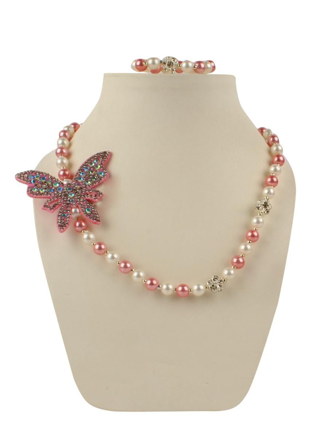 

Daizy Girls Butterfly Pearls Beaded Necklace With Bracelet Jewellery Set, White