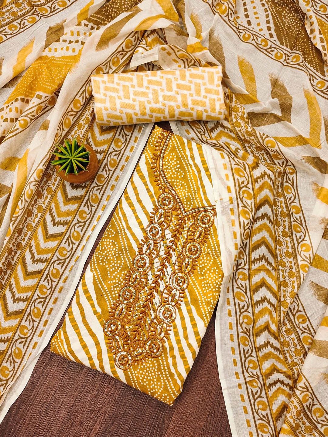 

LeeliPeeri Designer Printed Unstitched Dress Material, Yellow