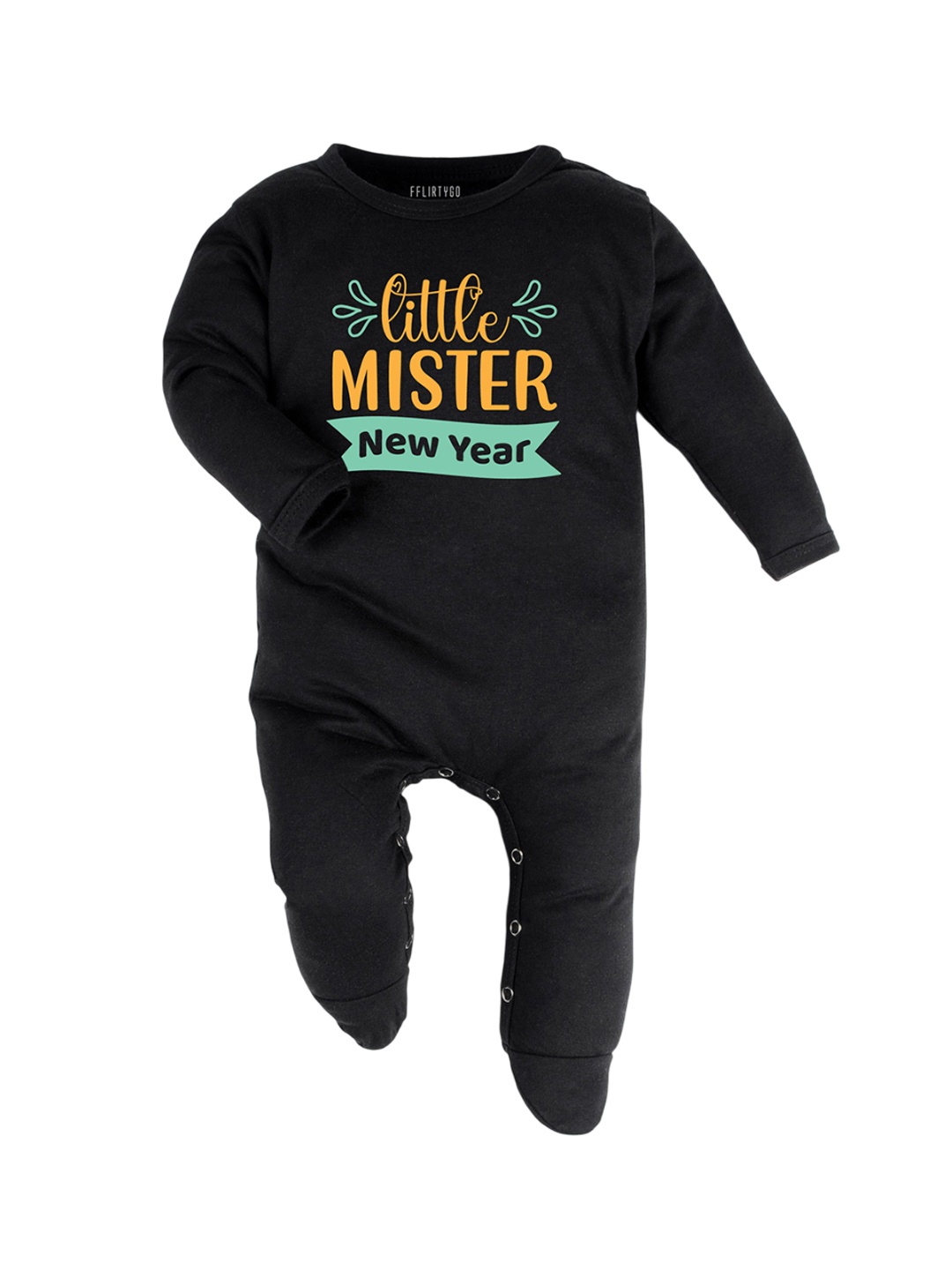 

FFLIRTYGO Infants Printed Pure Cotton Sleepsuit, Black