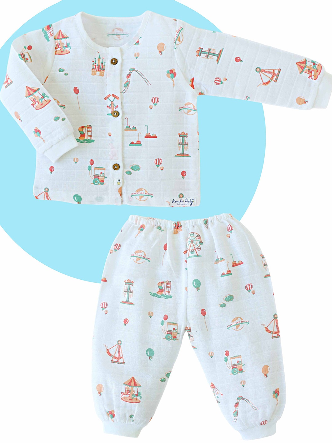 

Honcho Baby Unisex Kids Printed Top with Trousers, White
