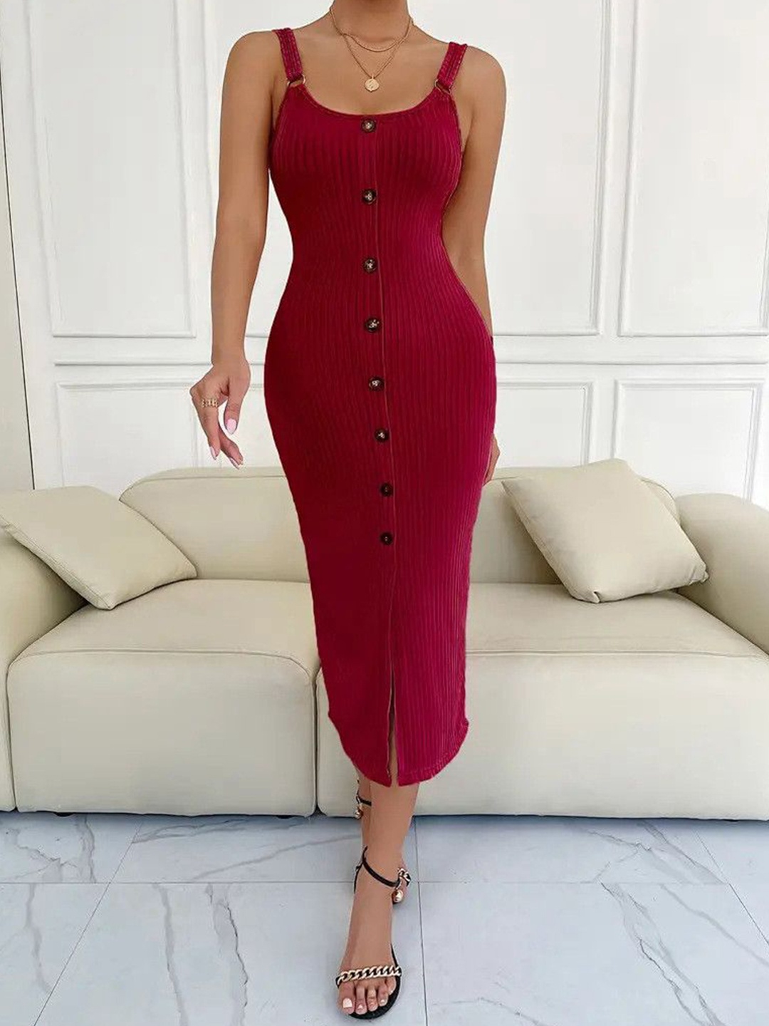 

DressBerry Women Sleeveless Bodycon Midi Dress, Burgundy