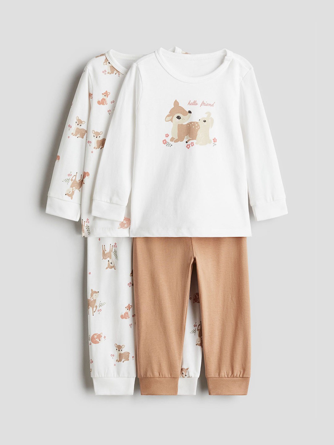 

H&M Boys Pack of 2 Printed Pure Cotton Pyjamas Night Suits, Beige
