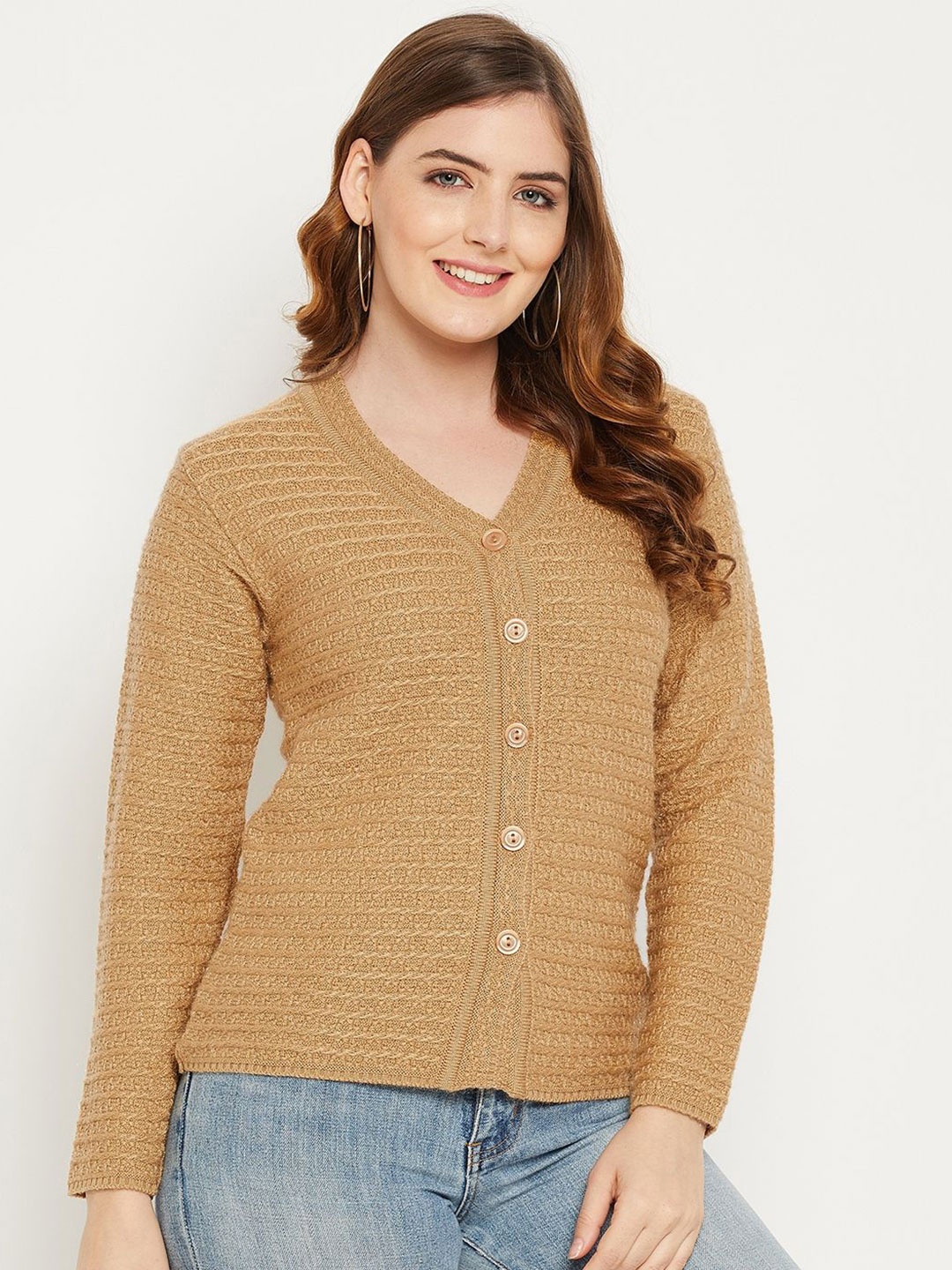 

Zigo Women Cable Knit Woollen Cardigan Sweaters, Camel brown