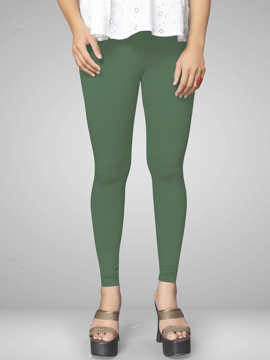 

MANTICORE Women Cotton Slim-Fit Slip-On Ankle-Length Leggings, Olive