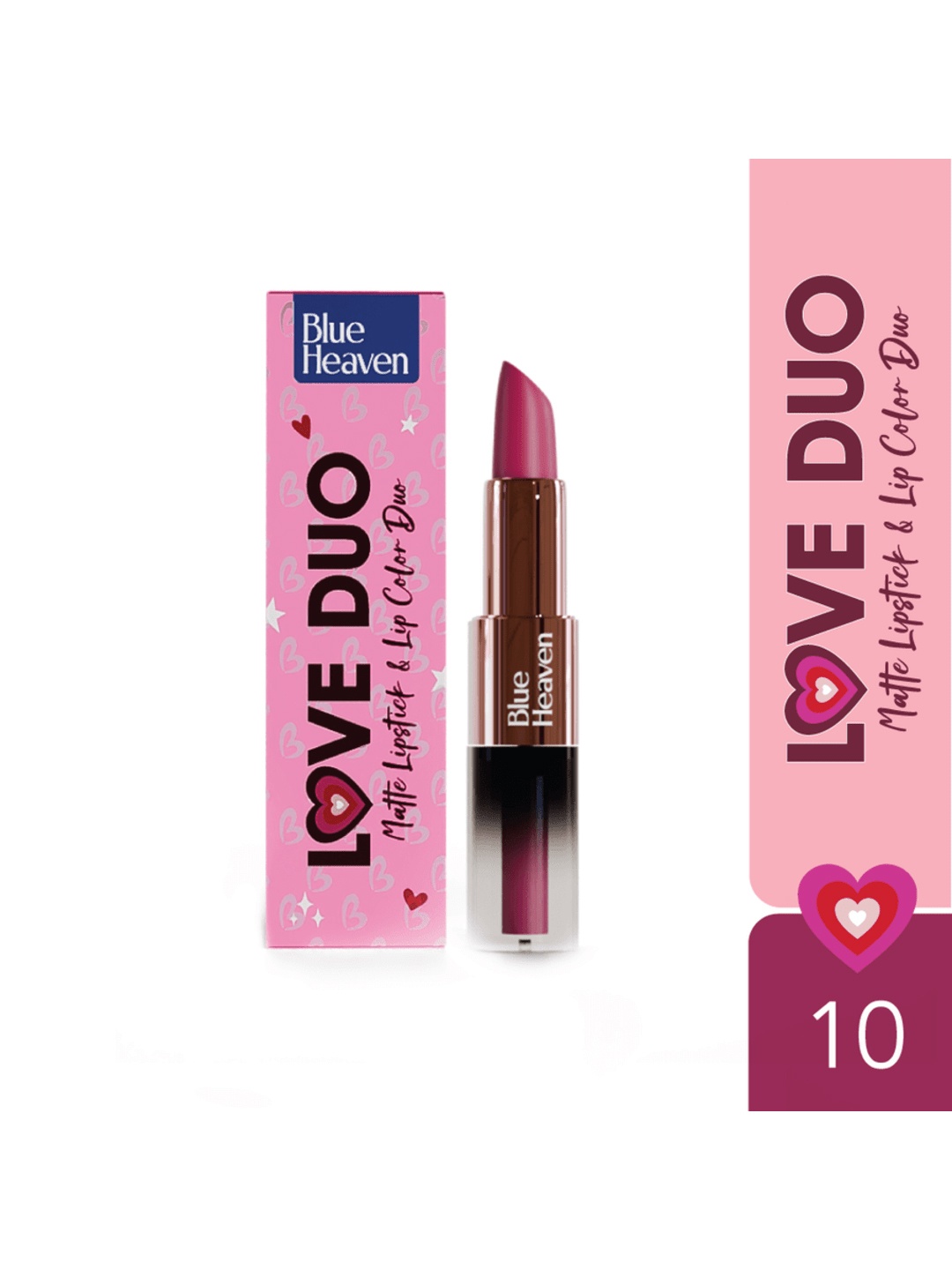 

Blue Heaven Love Duo 2-in-1 Dual-Sided Matte Lipstick & Lip Colour 1.5ml + 4g - Shade 10, Pink