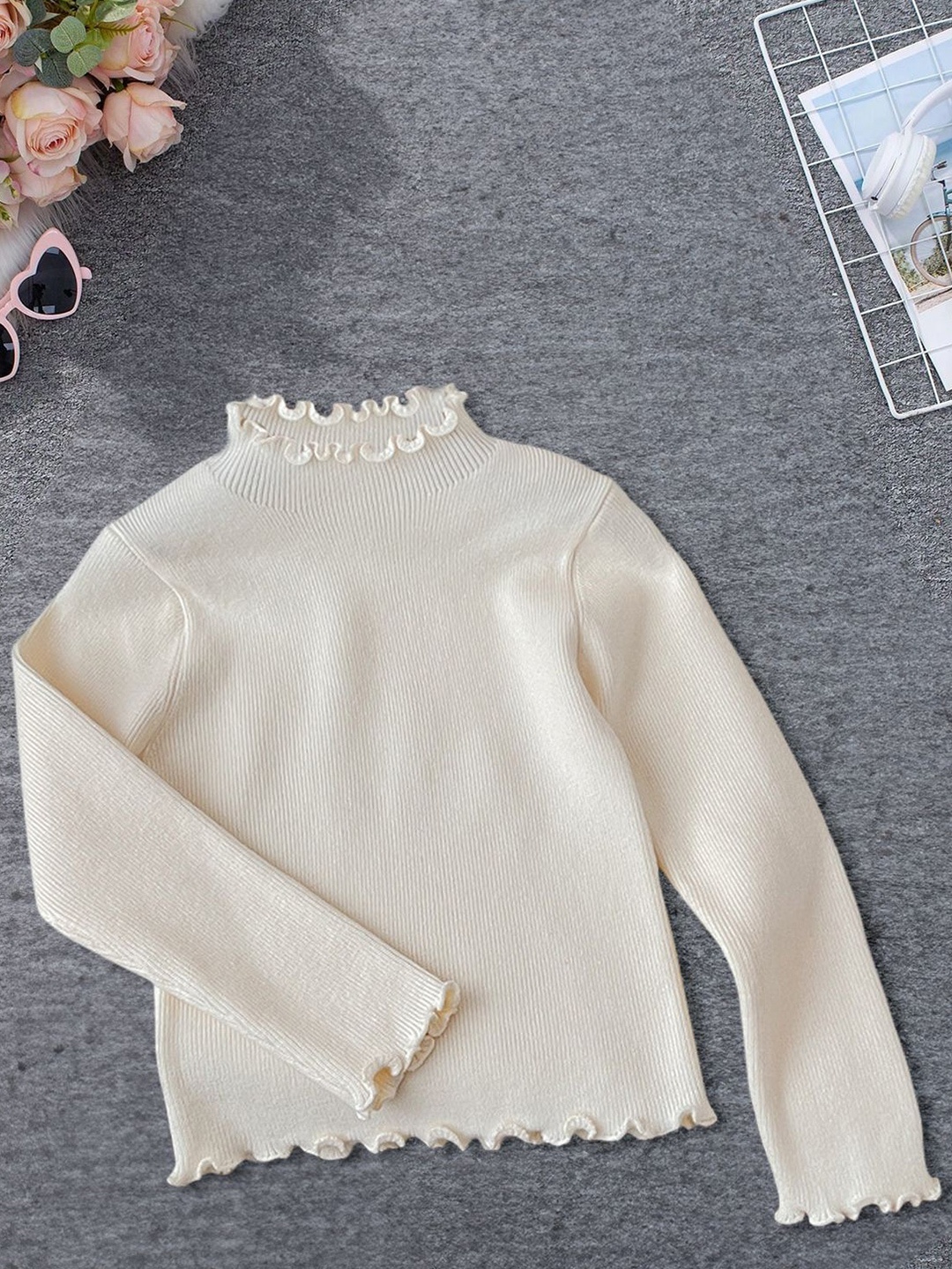 

FOREVER FRIDAY Girls Turtle Neck Long Sleeves Cardigan, Off white