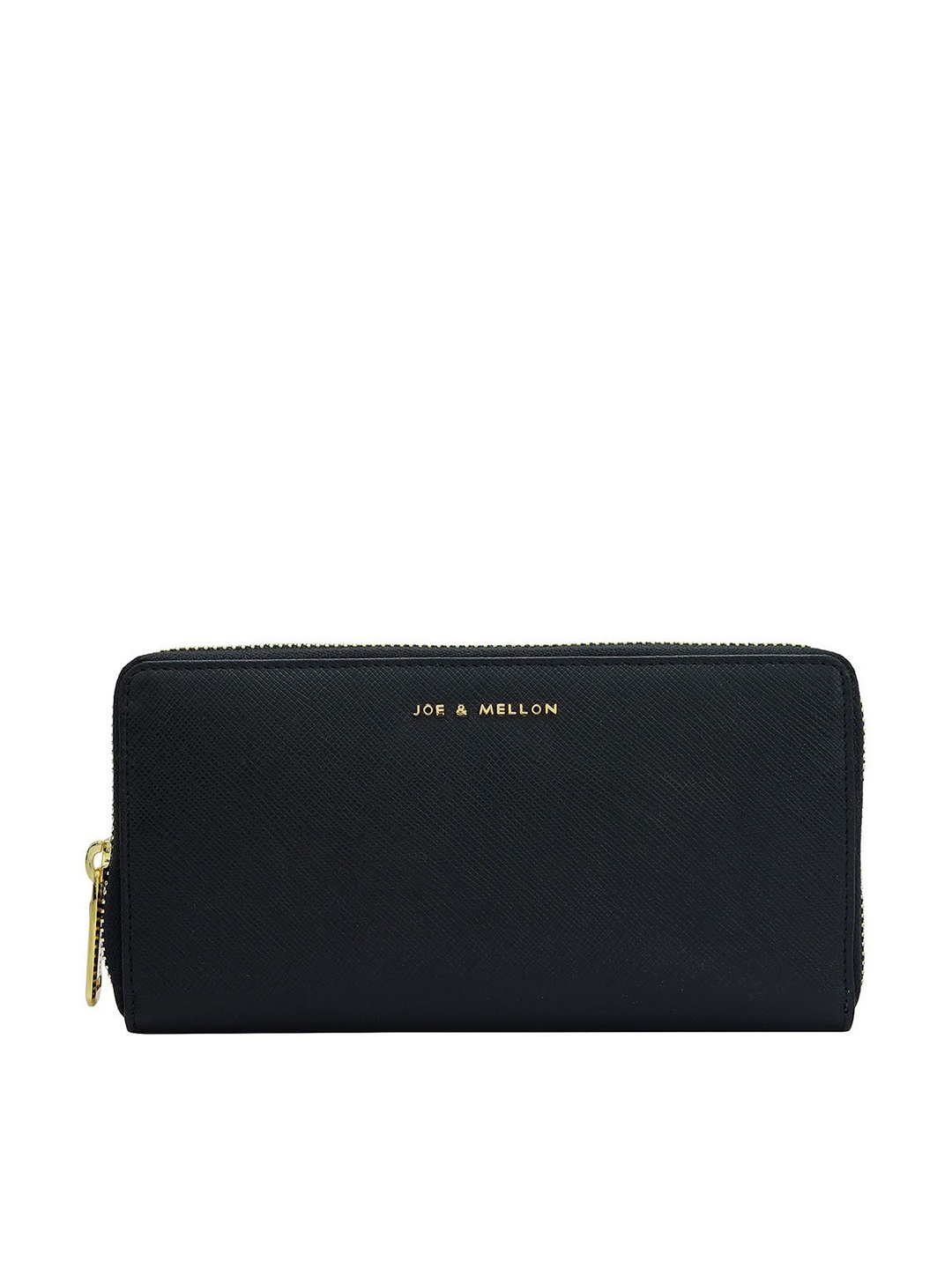 

Joe & Mellon Women Textured Zip Detail Leather Zip Around Wallet, Black