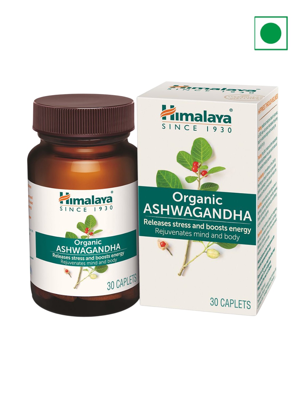 

Himalaya Organic Ashwagandha Caplets Releases Stress & Boosts Energy - 30 No, Brown