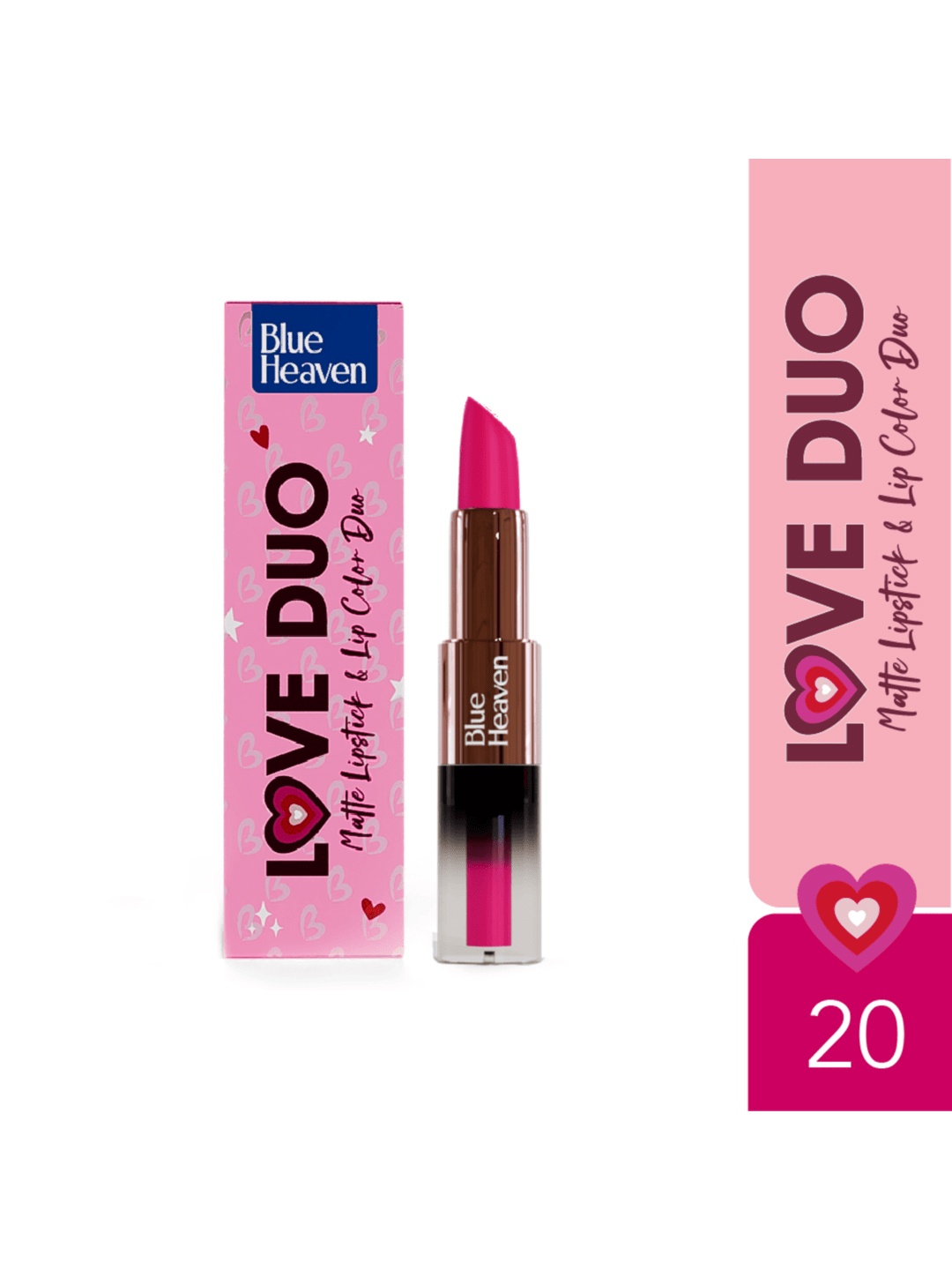 

Blue Heaven Love Duo 2-in-1 Dual-Sided Matte Lipstick & Lip Colour 1.5ml + 4g - Shade 20, Pink