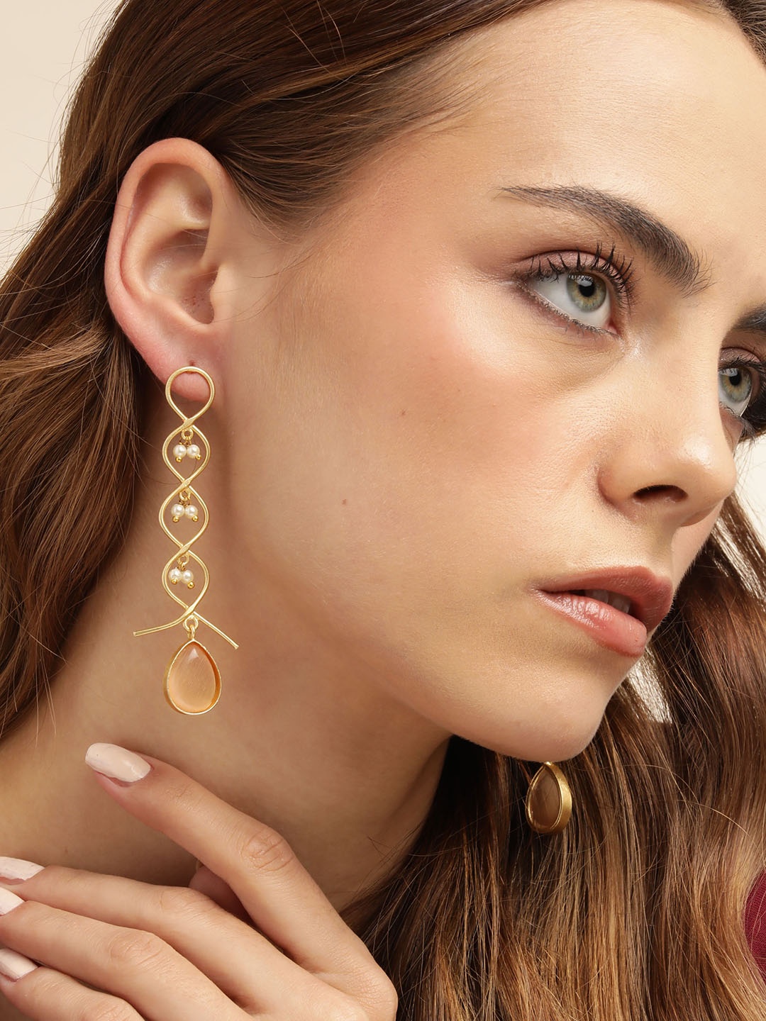 

Anouk Gold-Plated Beaded Teardrop Shaped Drop Earrings, Peach