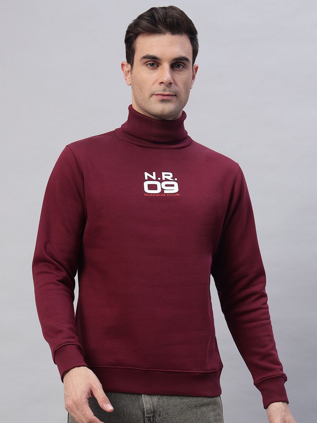 

FCK GOLD Men Printed Turtle Neck Sweatshirt, Maroon