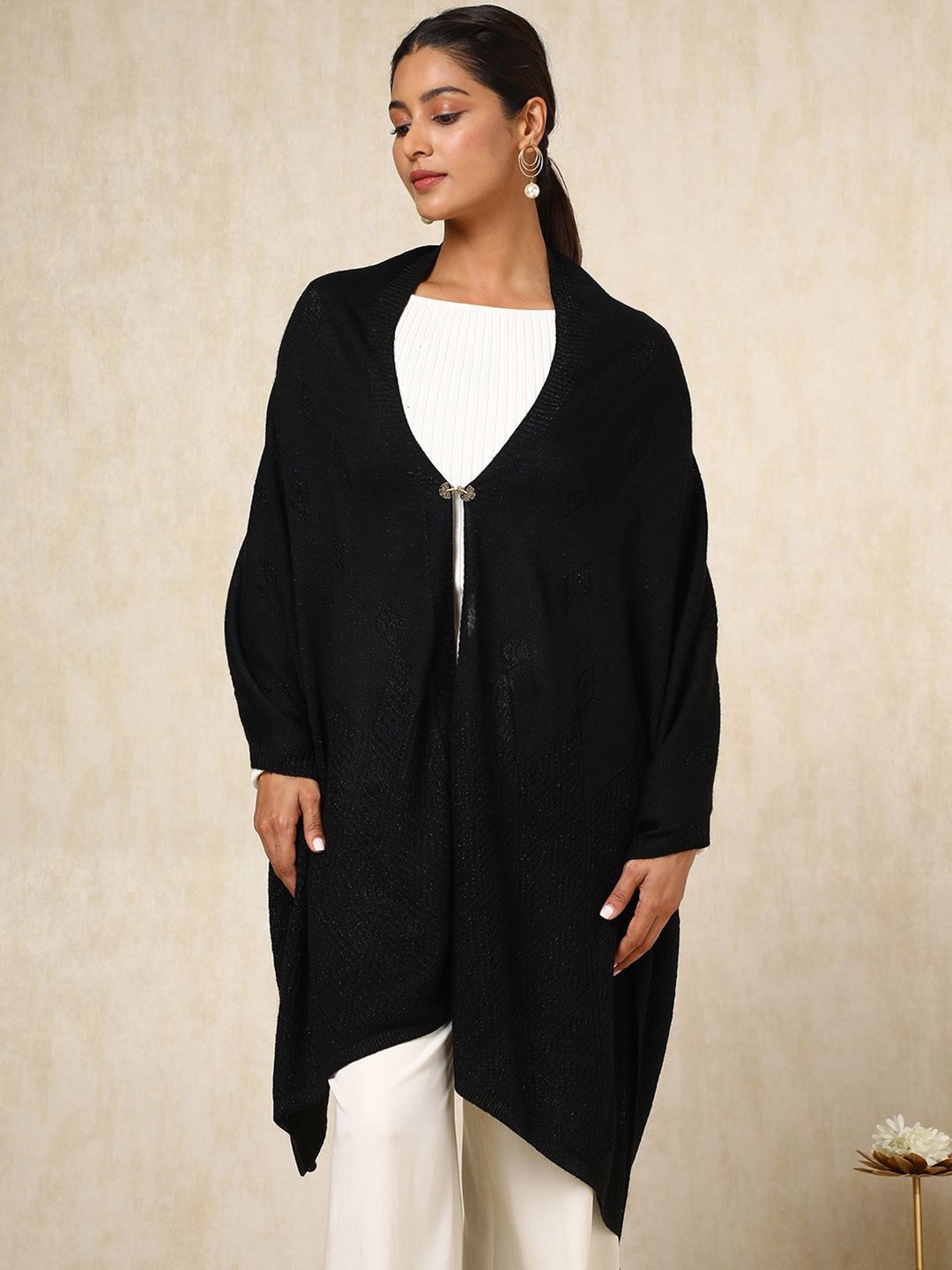 

Soch Floral Woven Design Acrylic Shawl, Black