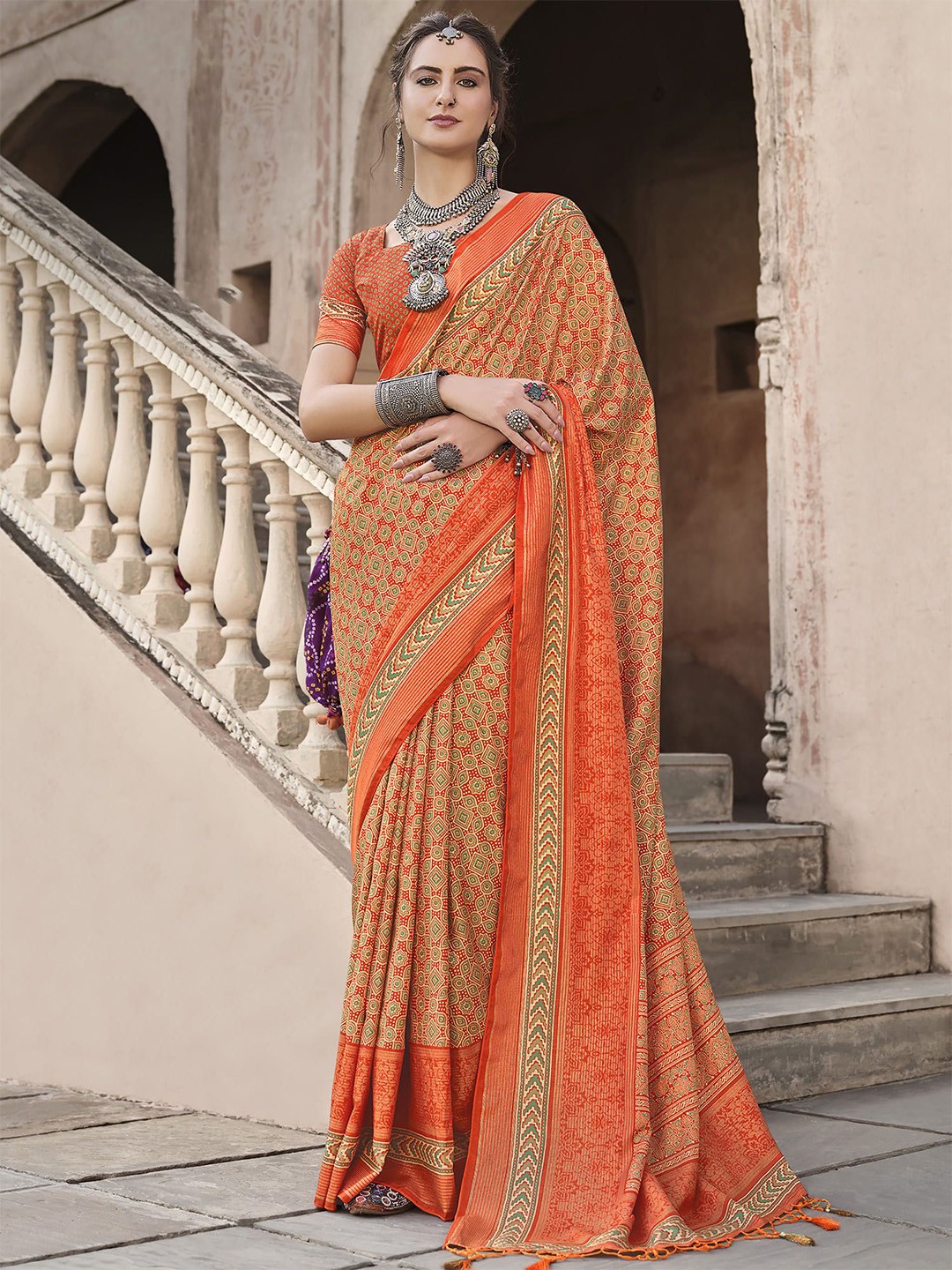 

elora Women Woven Design Patola Saree, Orange