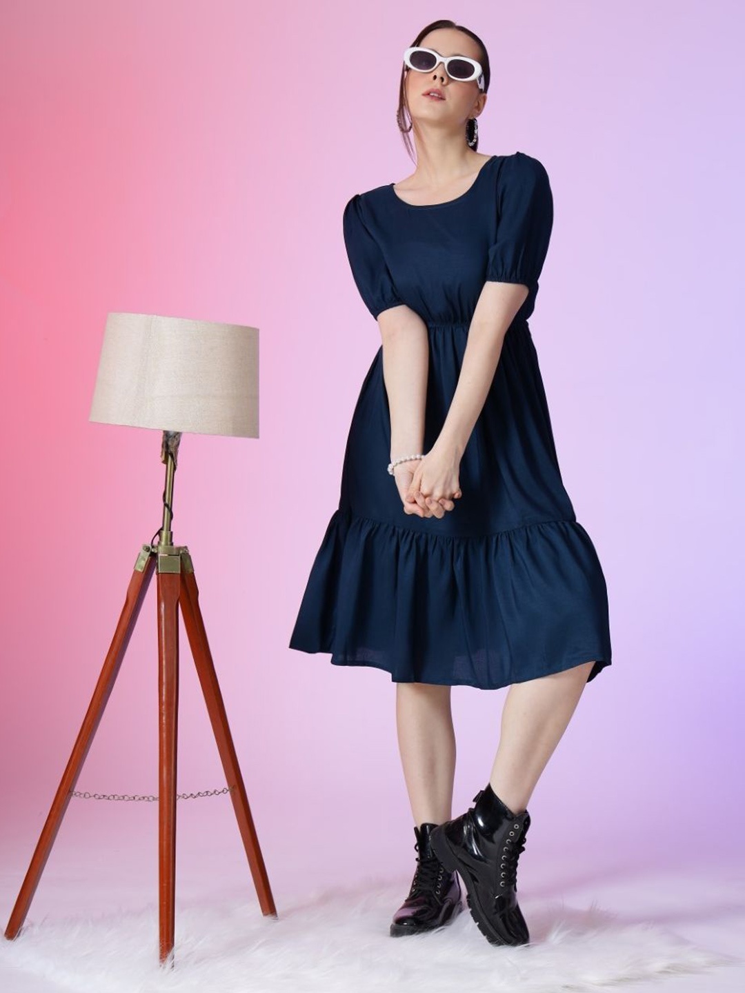 

Raiyani Enterprise Women Tiered Fit & Flare Dress, Blue