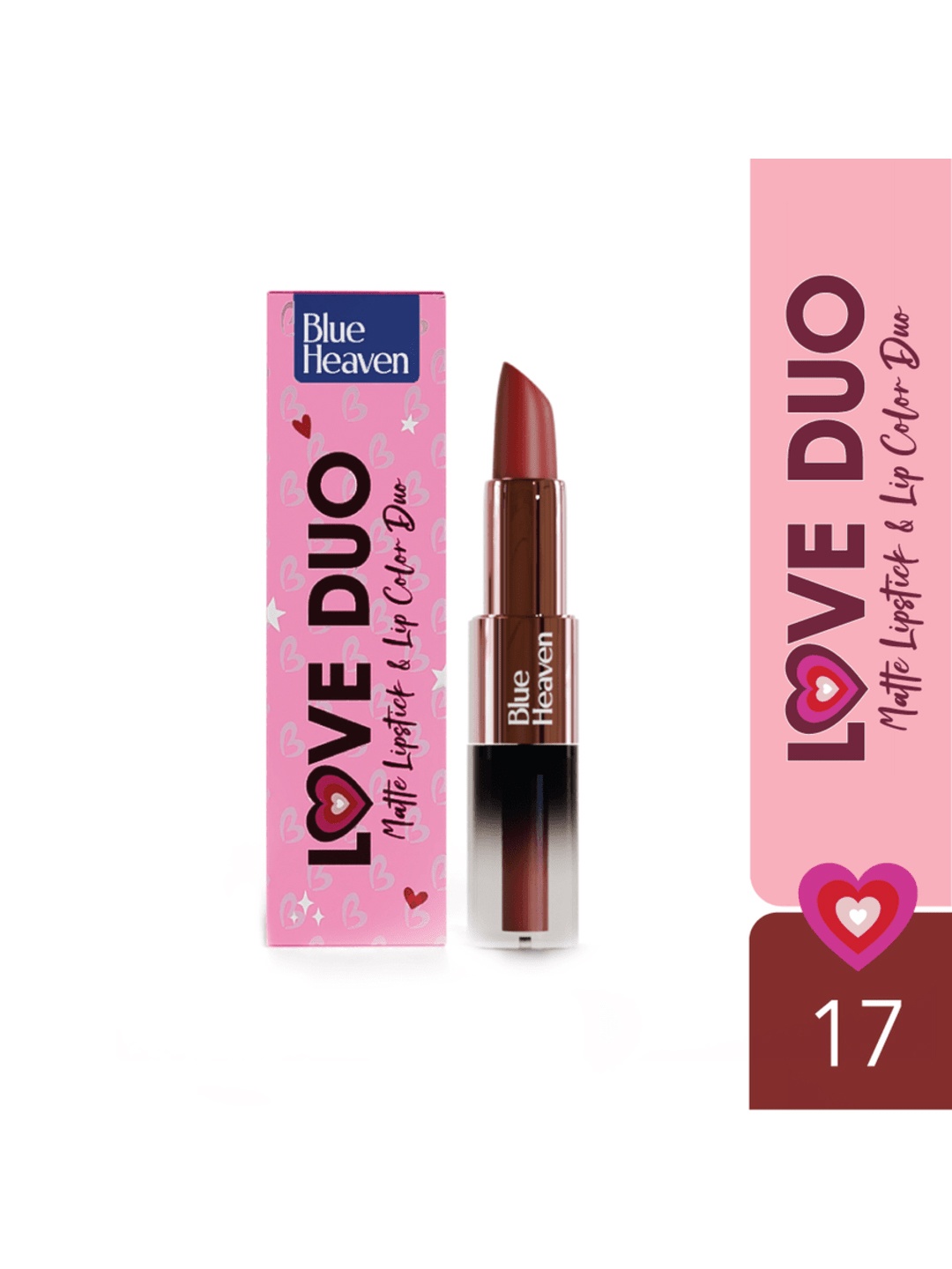 

Blue Heaven Love Duo 2-in-1 Dual-Sided Matte Lipstick & Lip Colour 1.5ml + 4g - Shade 17, Brown