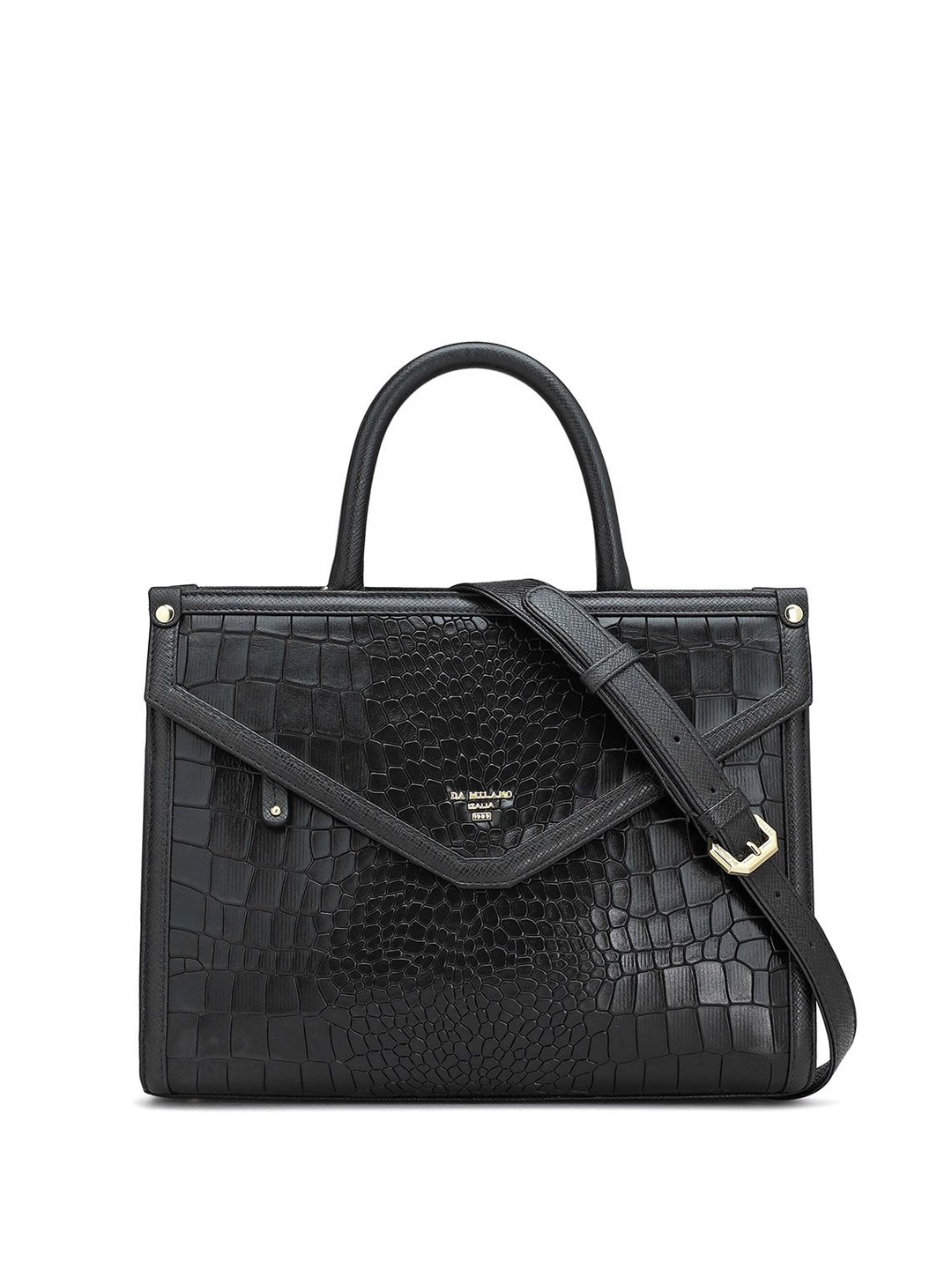 

Da Milano Animal Textured Leather Structured Handheld Bag with Quilted, Black