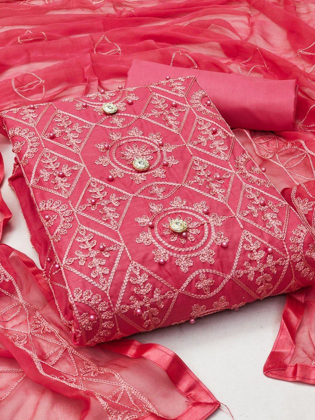 

Suha Unstitched Dress Material, Pink