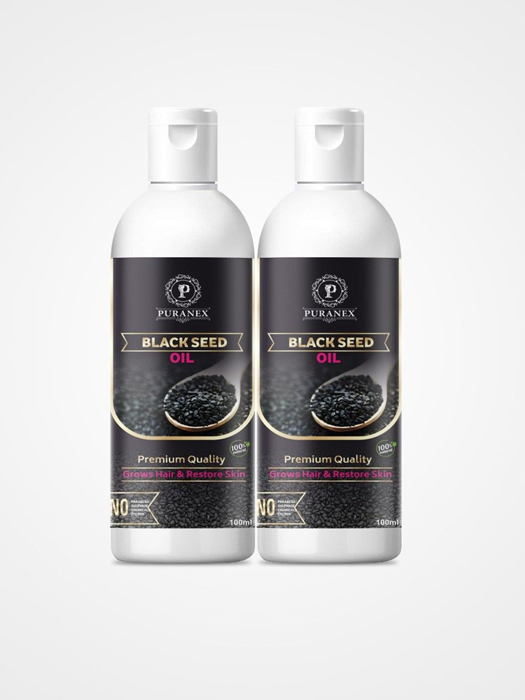 

Puranex Set Of 2 100% Cold Pressed Black Seed Oil For Hair & Skin- 100 ml Each, Transparent