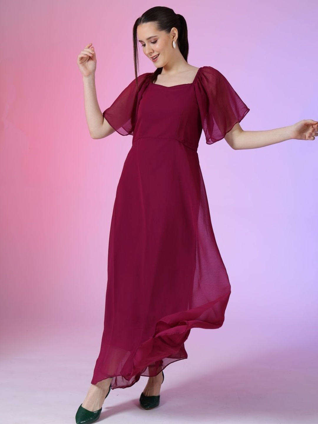 

Raiyani Enterprise Women Bell Sleeve Fit & Flare Maxi Dress, Magenta