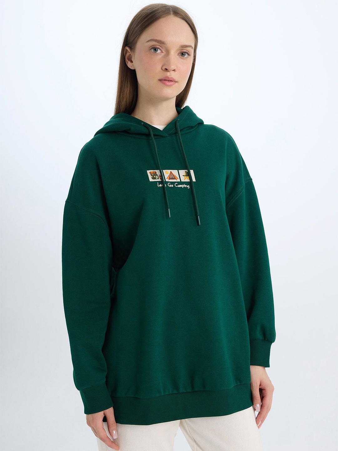 

DeFacto Women Cotton Hooded Sweatshirt, Green