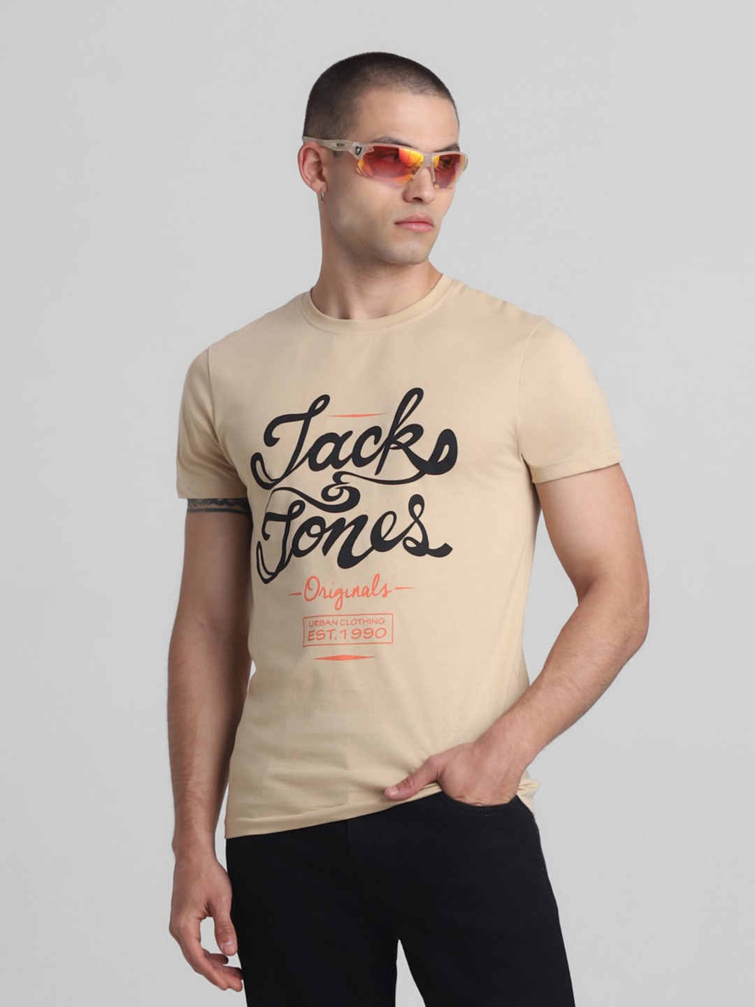 

Jack & Jones Typography Printed Slim Fit Pure Cotton T-shirt, Brown