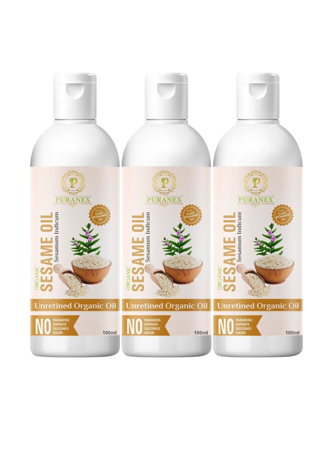 

Puranex Set Of 3 Pure Cold Pressed Sesame Oil - 100 ml Each, Transparent