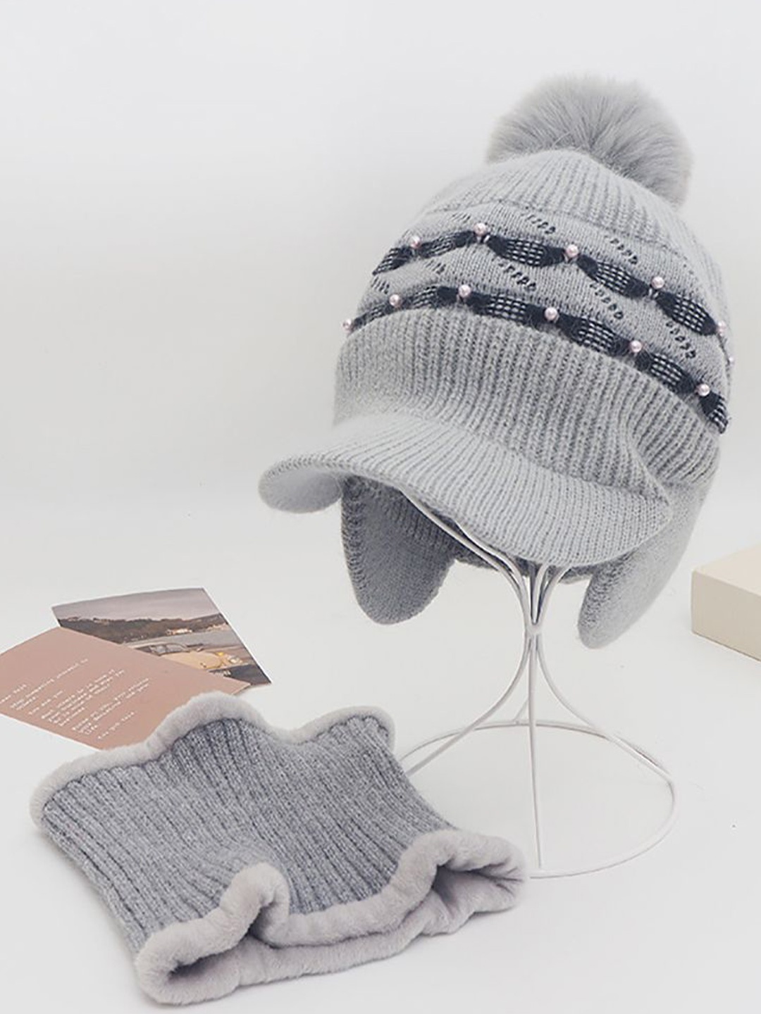 

StyleCast x Revolte Women Self Design Beanie Caps, Grey
