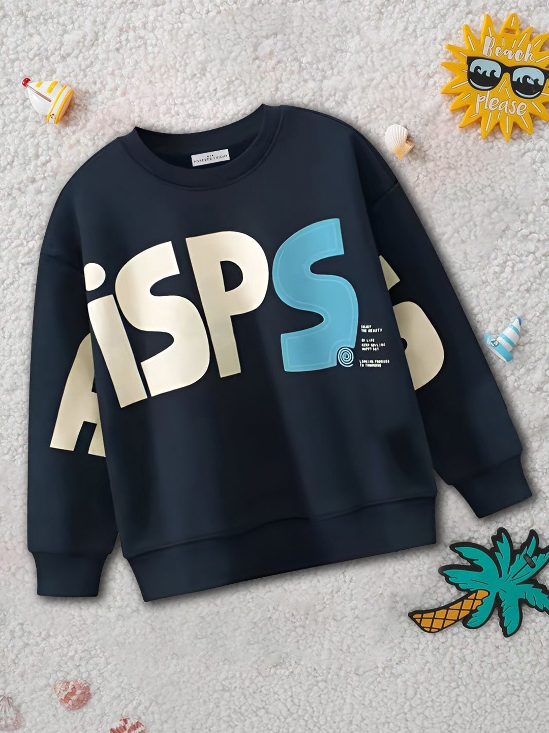 

FOREVER FRIDAY Boys Cotton Typography Printed Pullover Sweatshirt, Navy blue