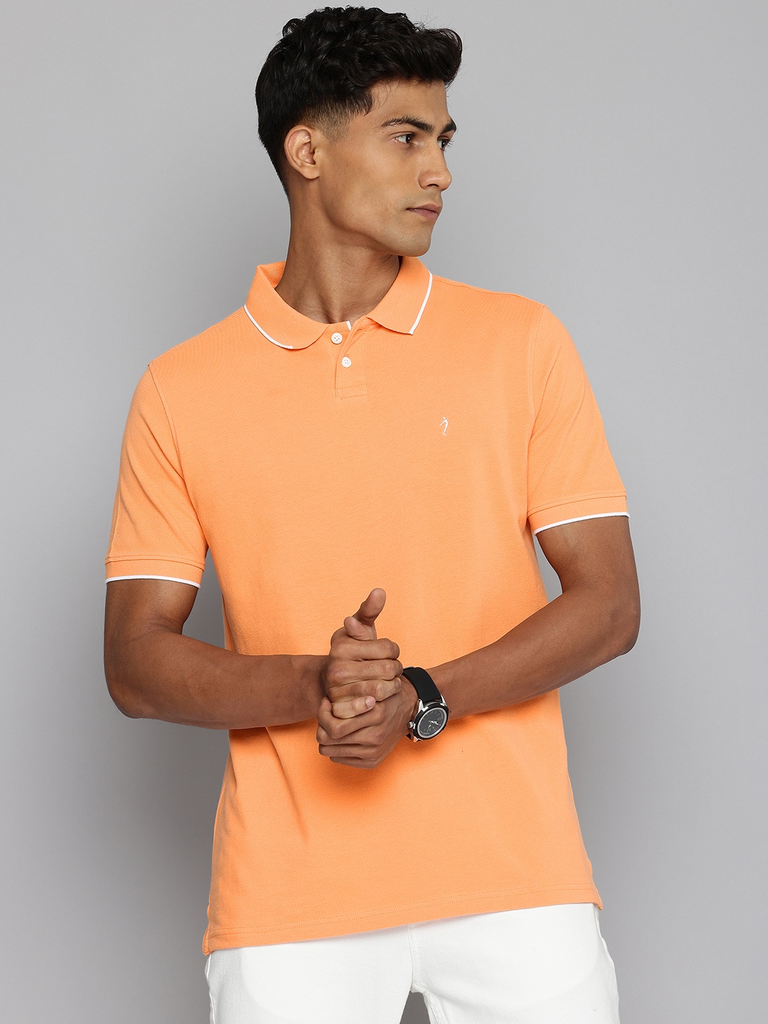 

Indian Terrain Pure Cotton Polo Collar Casual T-shirt, Orange