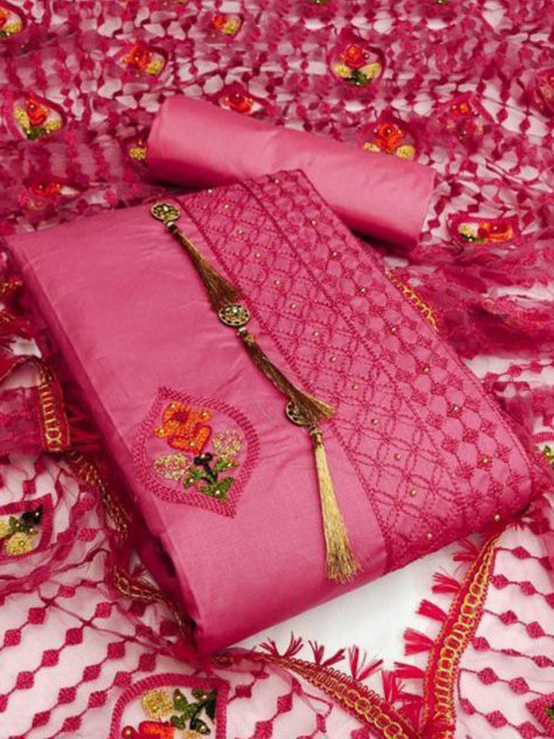 

Suha Unstitched Dress Material, Pink